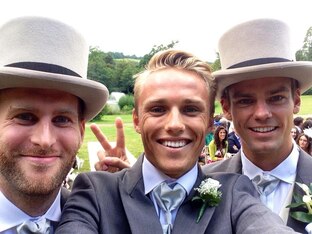 Max Chilton (centre) at his brother's wedding.