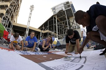 Before each home football game. Penn State students gather in Nittanyville.