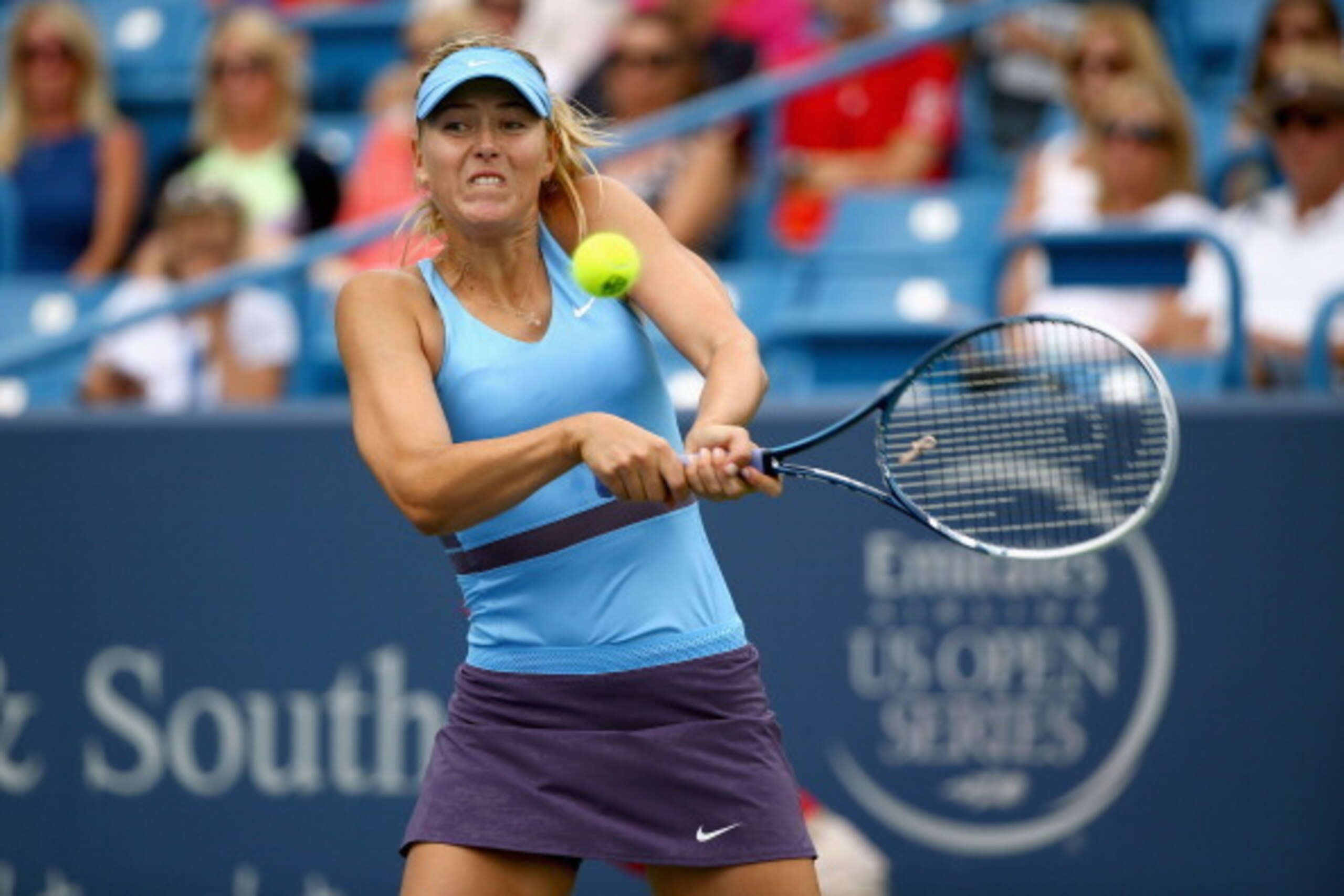 Maria Sharapova readies to hit a backhand during the Western & Southern Open.