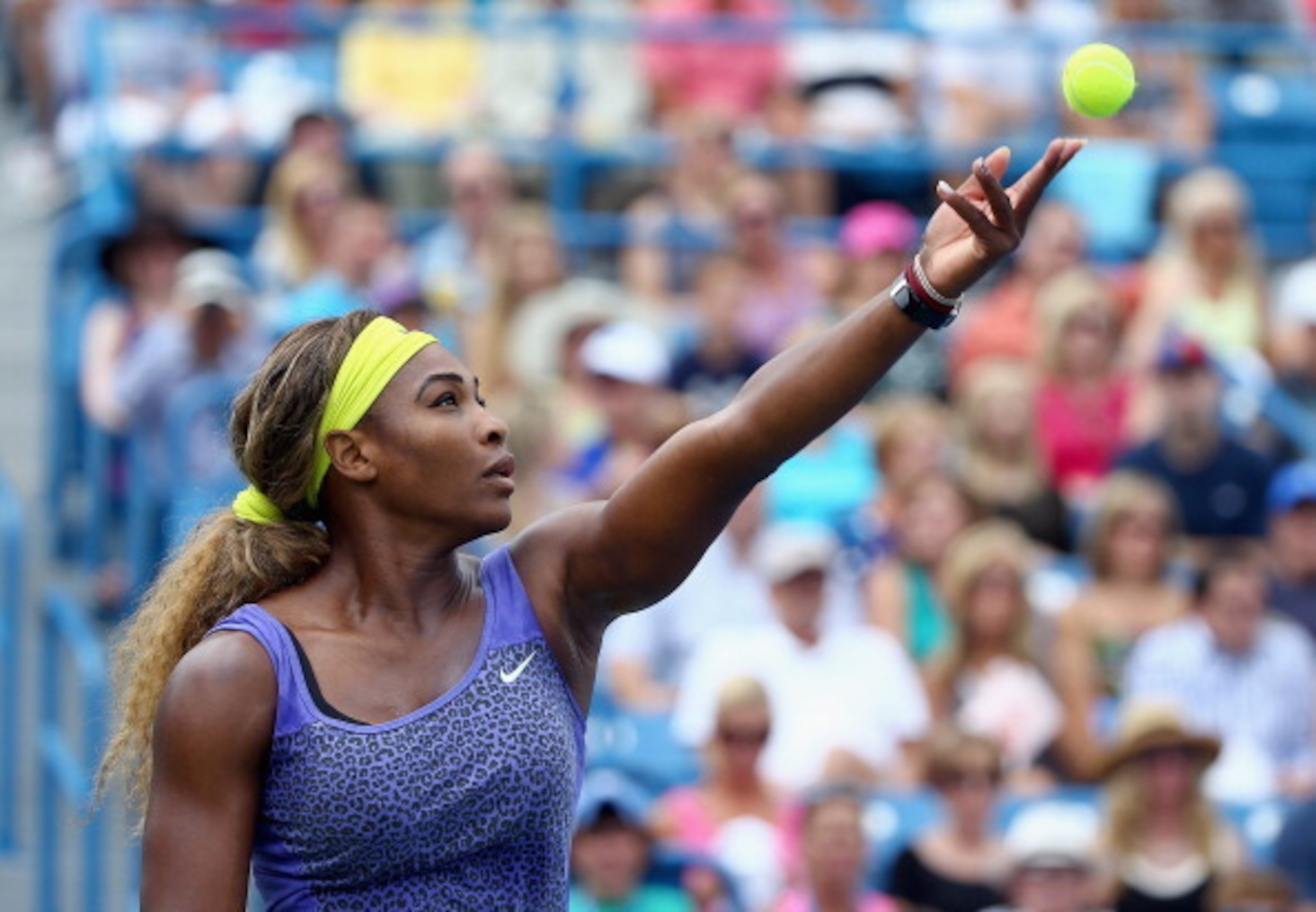 Serena Williams prepares to serve during the final of the Western & Southern Open. Serena Williams prepares to serve during the final of the Western & Southern Open.