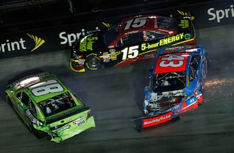 For the second week in a row, the No. 18 Toyota of Kyle Busch ended up sideways at Bristol.