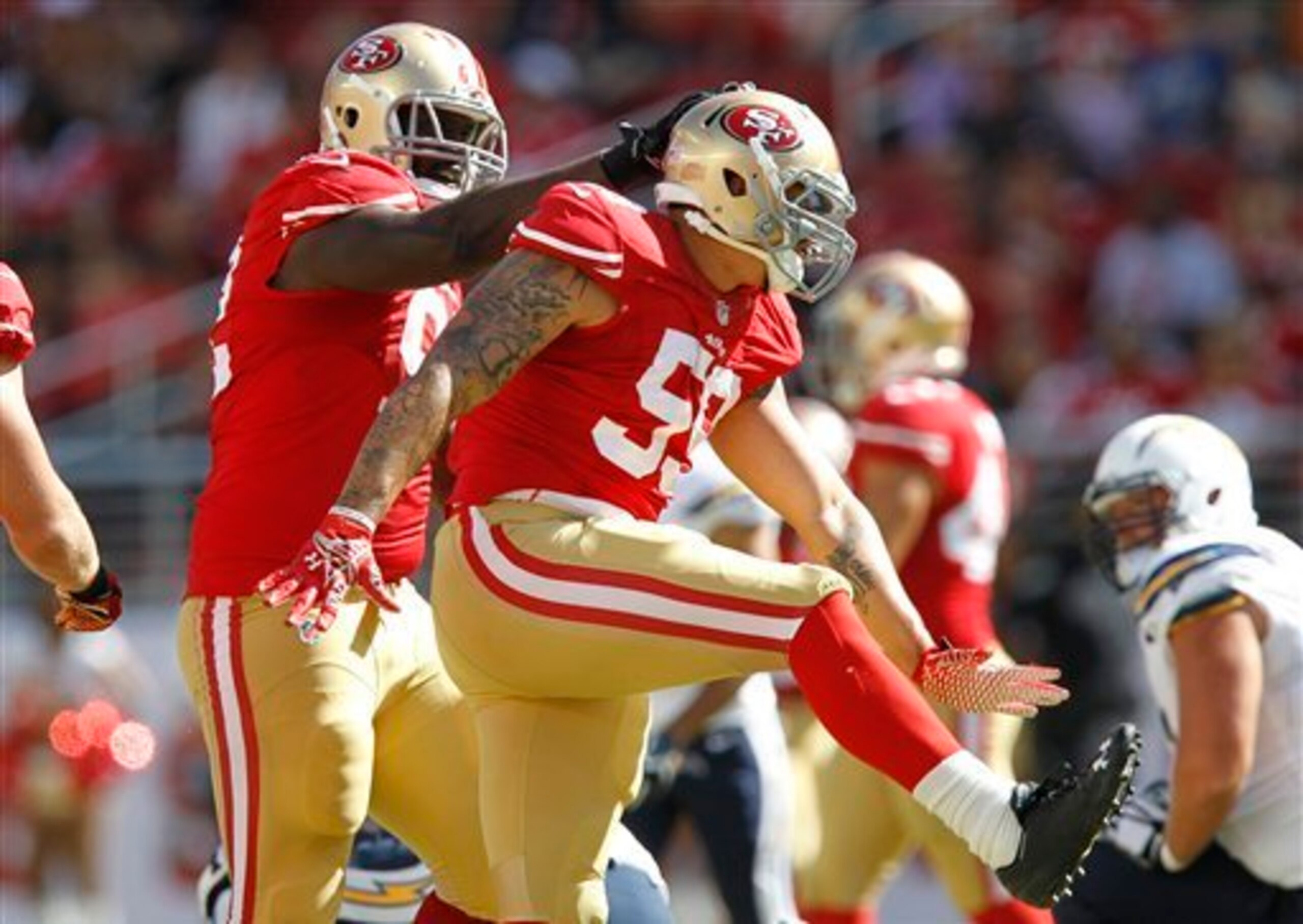 Aaron Lynch (right) had a statement game against San Diego on August 24. Aaron Lynch (right) had a statement game against San Diego on August 24.