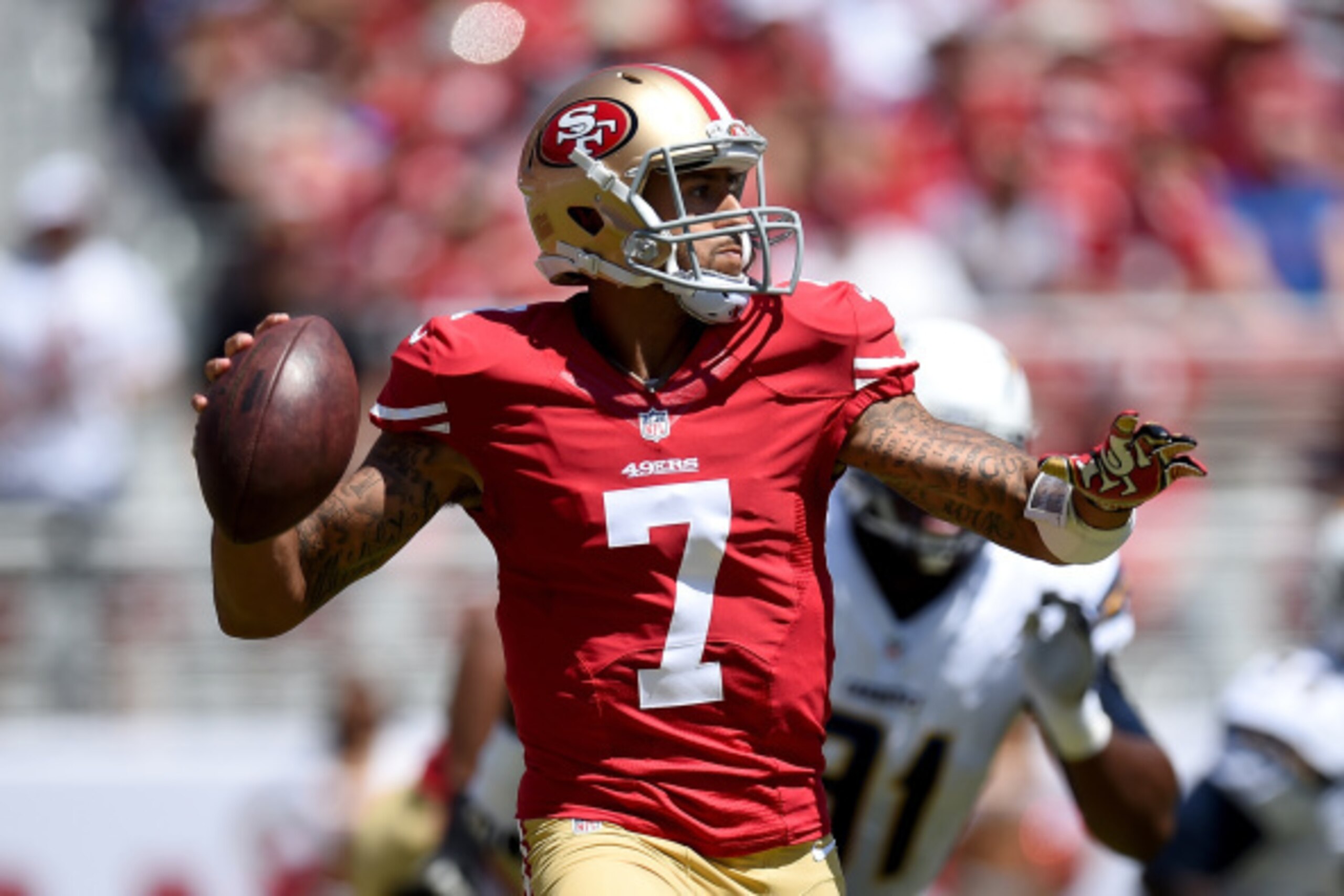 Colin Kaepernick leads the 49ers offense in its quest to win the Super Bowl. Colin Kaepernick leads the 49ers offense in its quest to win the Super Bowl.