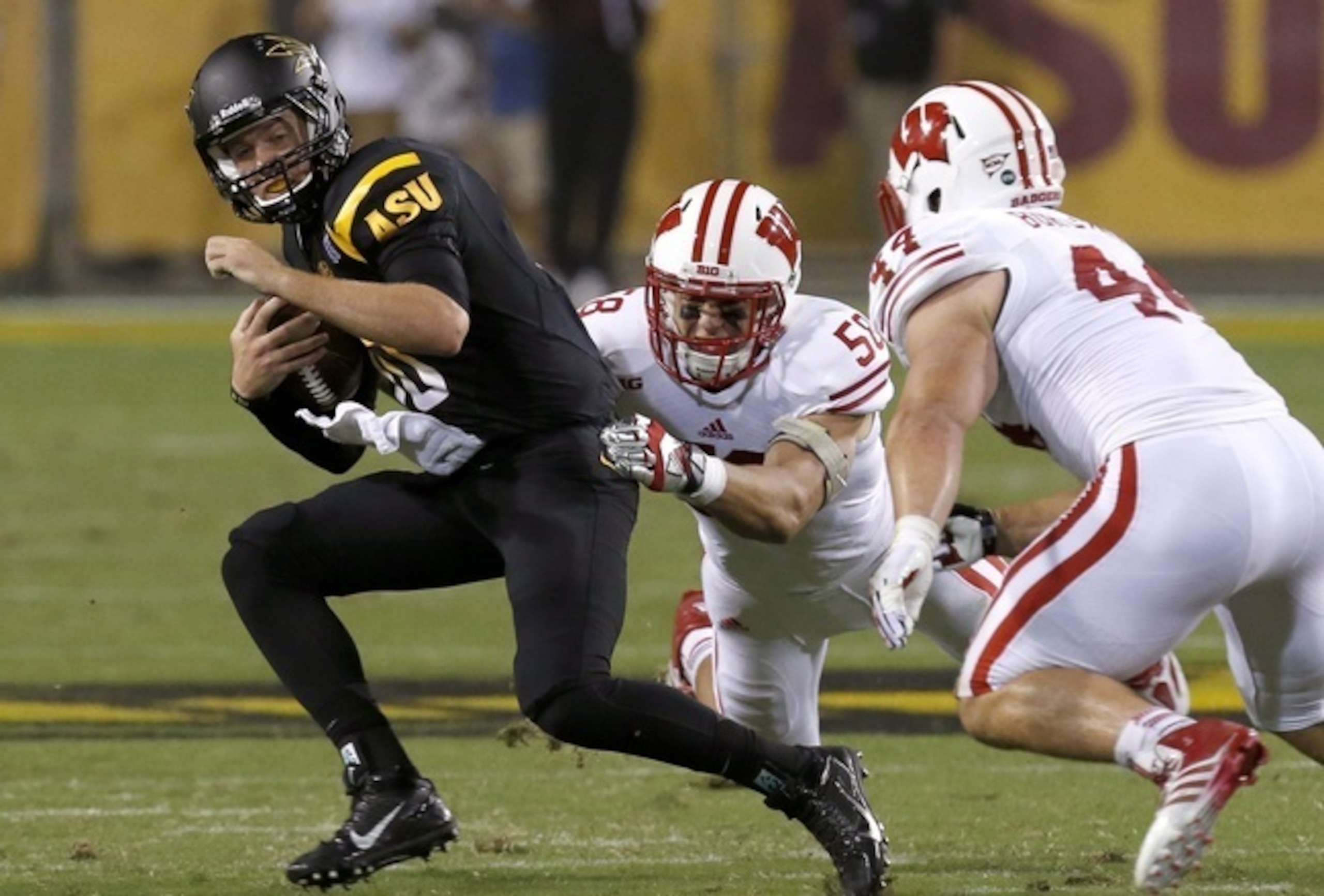 Joe Schobert was one of the best and most active players on the Badgers defense. Joe Schobert was one of the best and most active players on the Badgers defense.