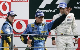 Giancarlo Fisichella on the podium at Monza in 2005.
