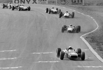 Lorenzo Bandini leads the 1966 US Grand Prix before his engine failed.
