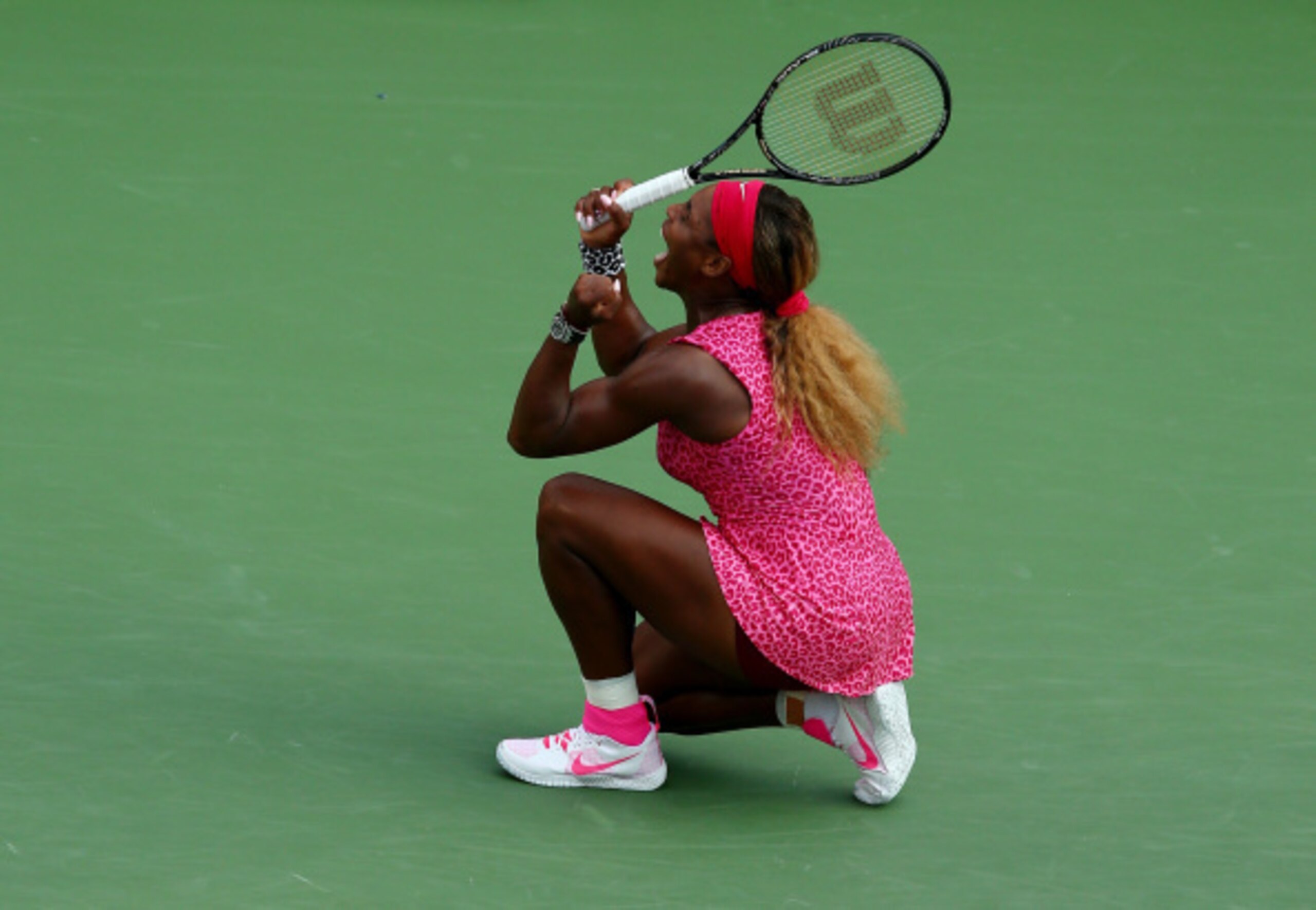 Serena Williams celebrates her semifinal win at the 2014 U.S. Open.