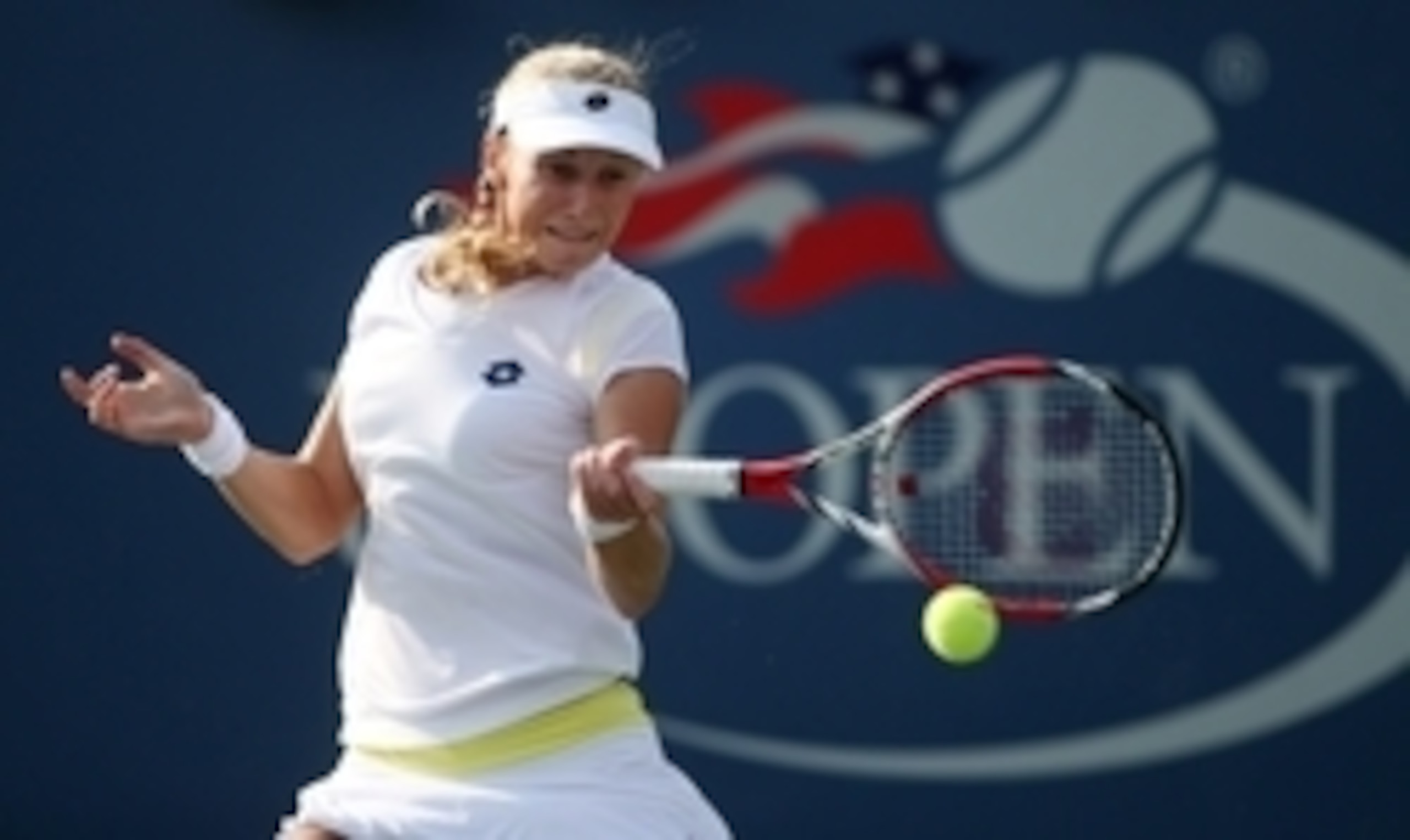 Ekaterina Makarova hits a forehand during a match at the 2014 U.S. Open.