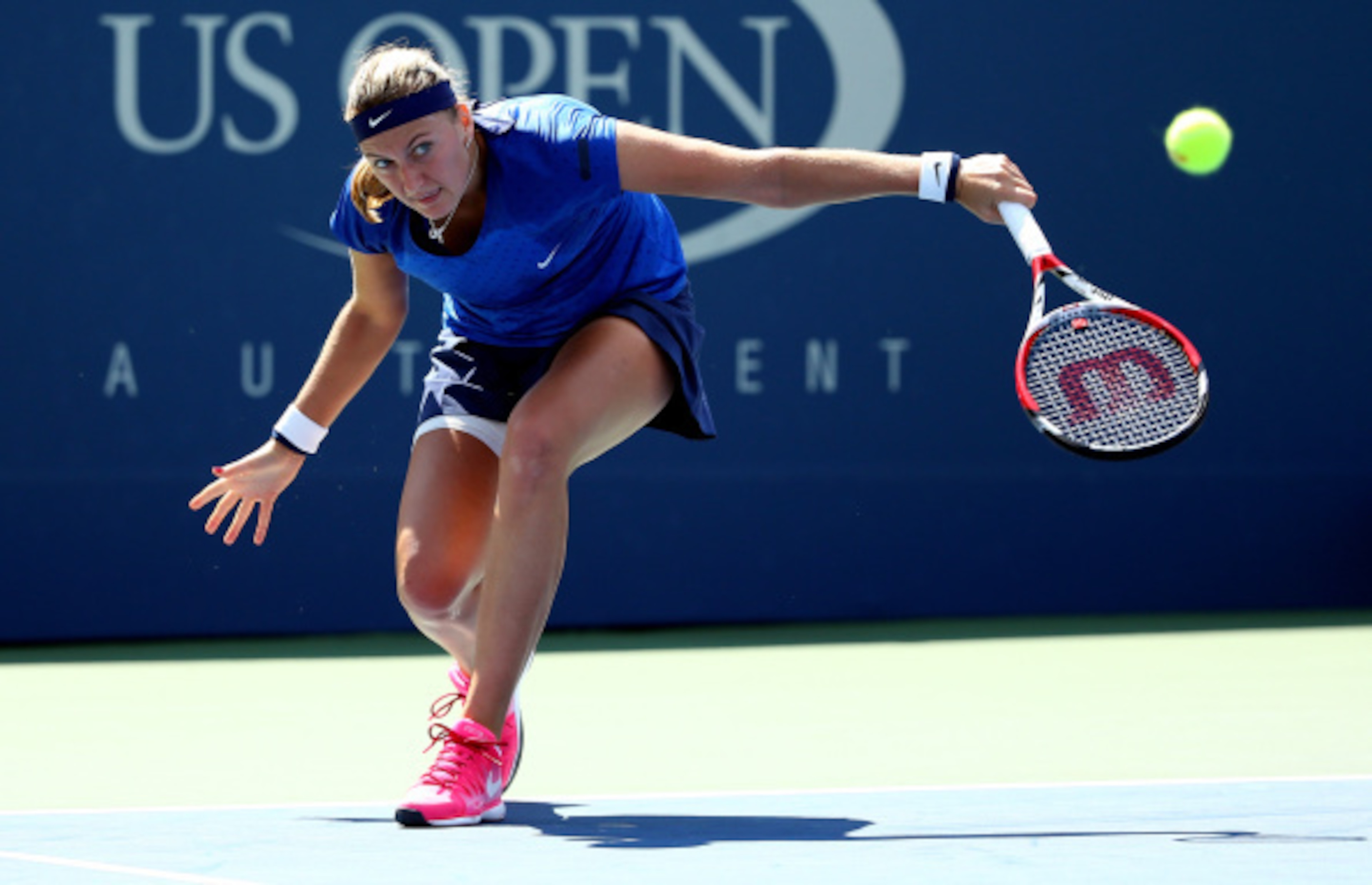 Petra Kvitova slices at the ball during a match at the 2014 U.S. Open.
