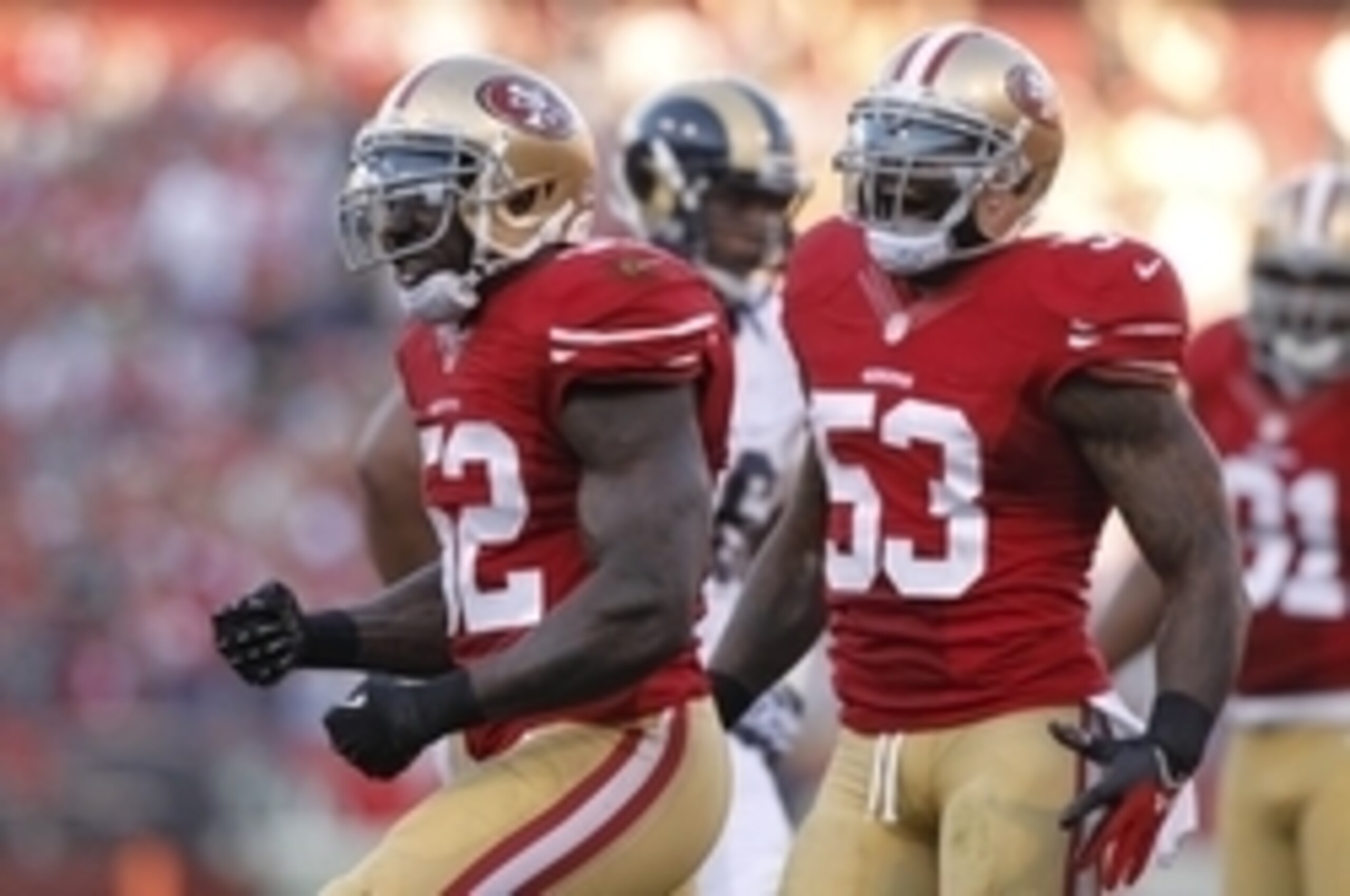 Ladies and gentlemen, they're back. NaVorro Bowman (No. 53) rejoins fellow inside 'backer Patrick Willis following the Week 8 bye.
