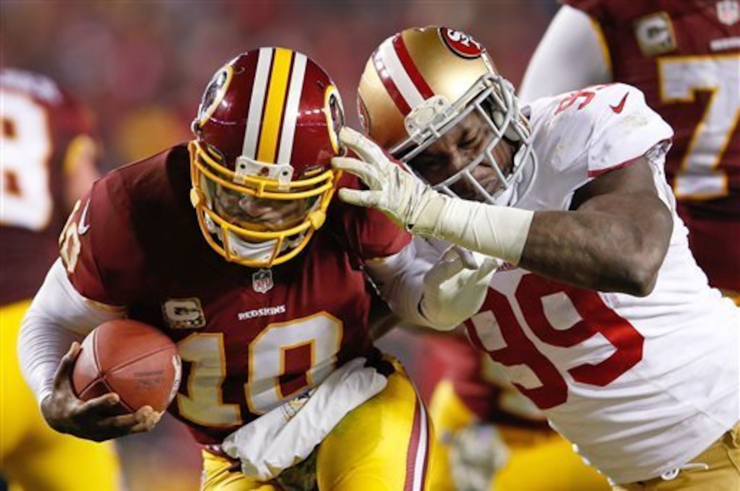 Now, that's a sight for sore eyes. Niners fans enjoy seeing their world-beating pass-rusher Aldon Smith do his thing to RGIII.