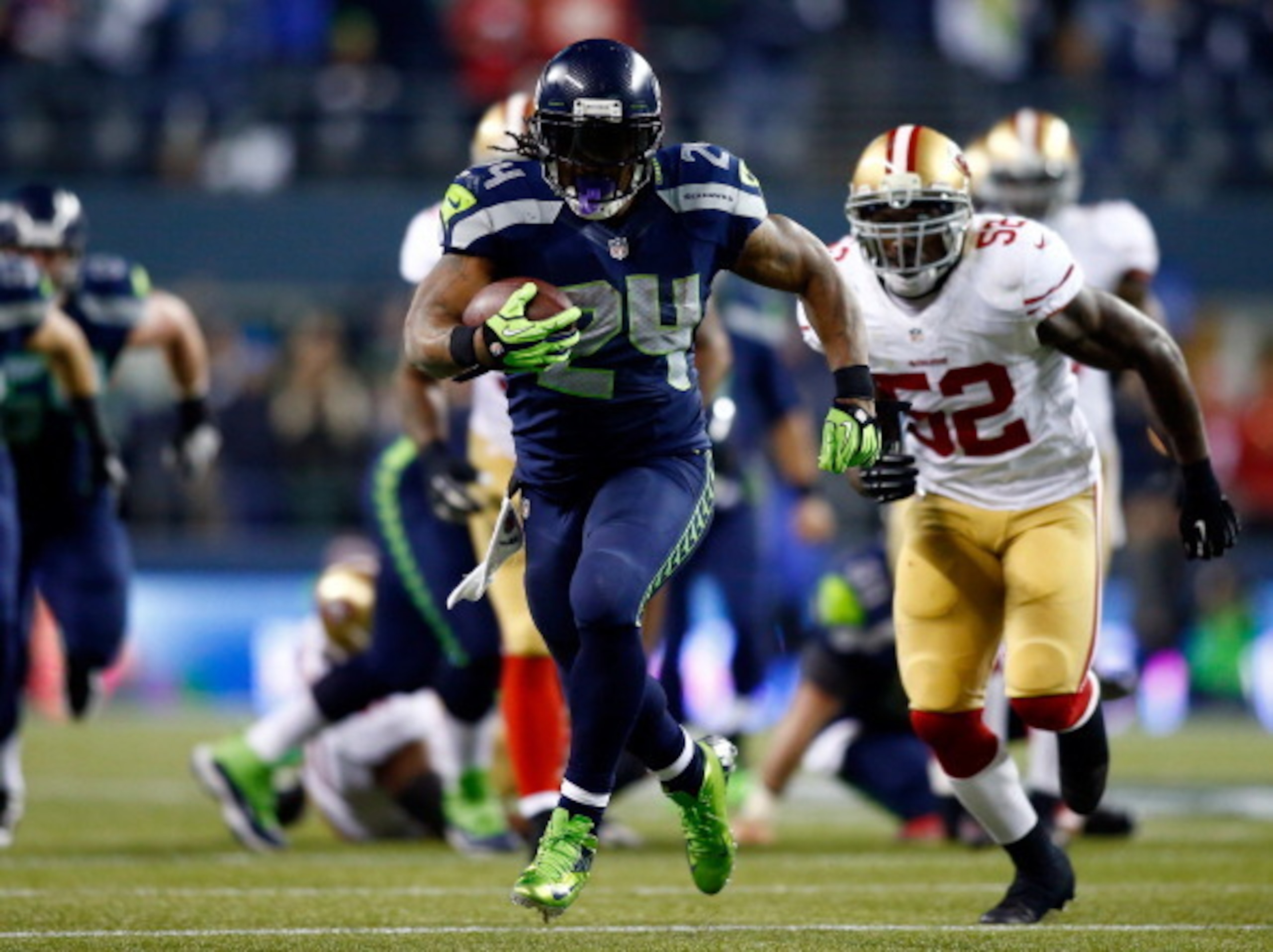 The ever-beastly and Skittles-loving Marshawn Lynch will serve as one of the reason why San Francisco falls to the Seahawks on December 14.