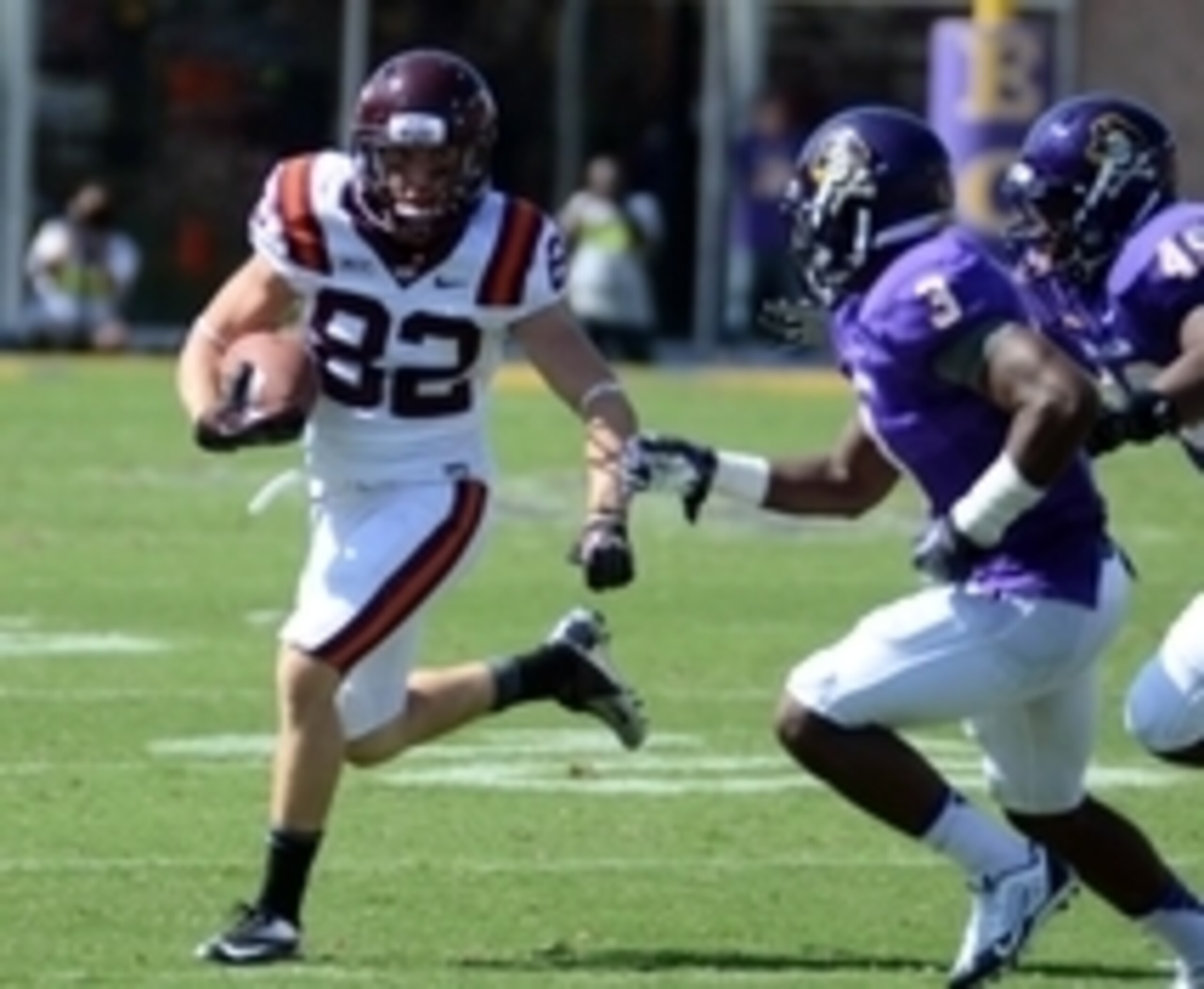 Tech receiver Willie Byrn versus an East Carolina defender in 2013