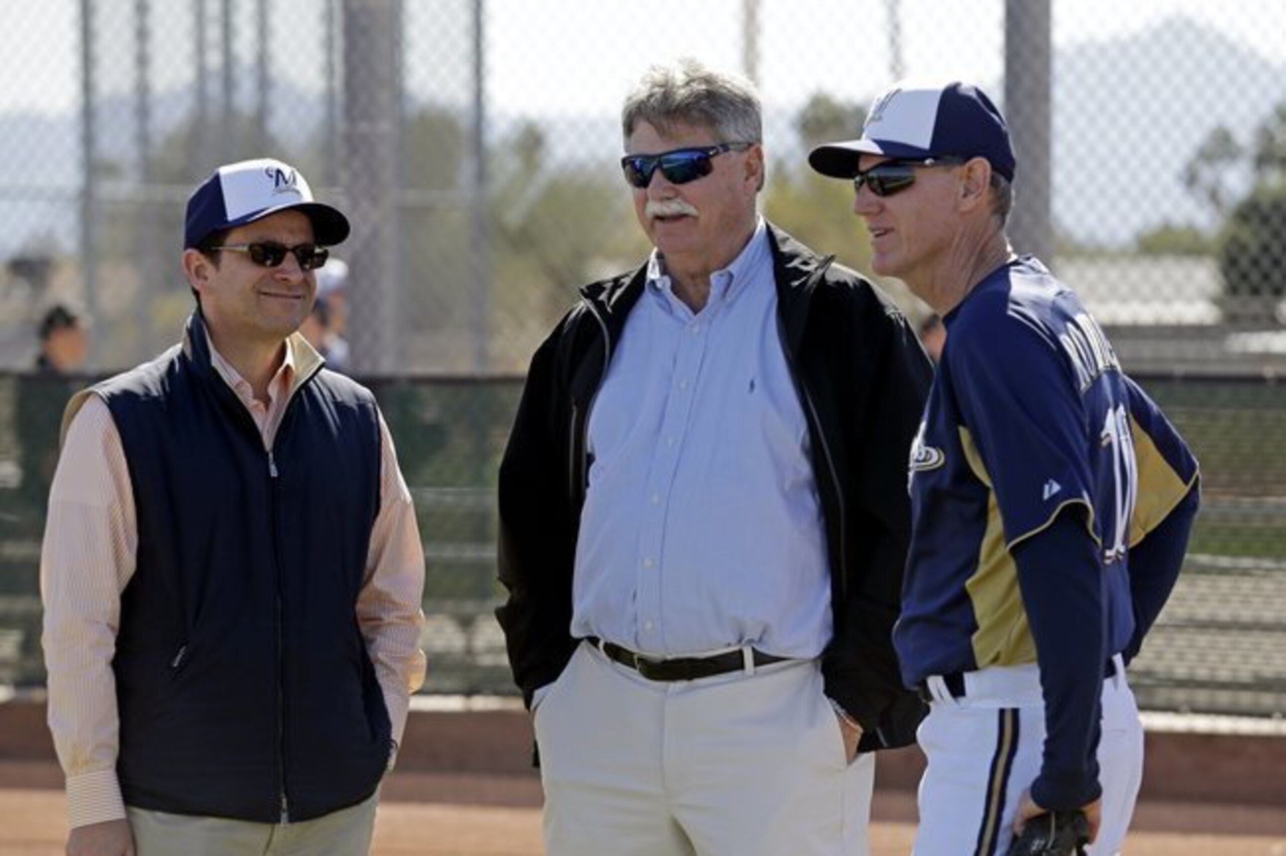 Mark Attanasio, Doug Melvin and Ron Roenicke in happier times.