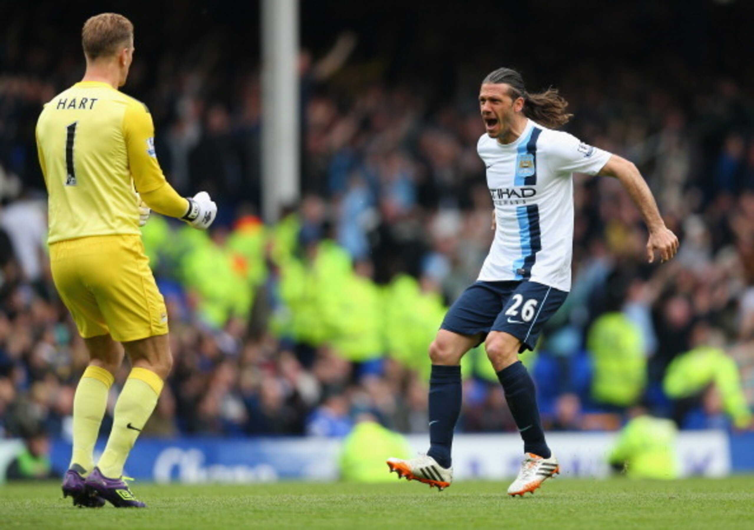Hart and Demichelis were rightfully joyous to escape Goodison Park with three points last spring.