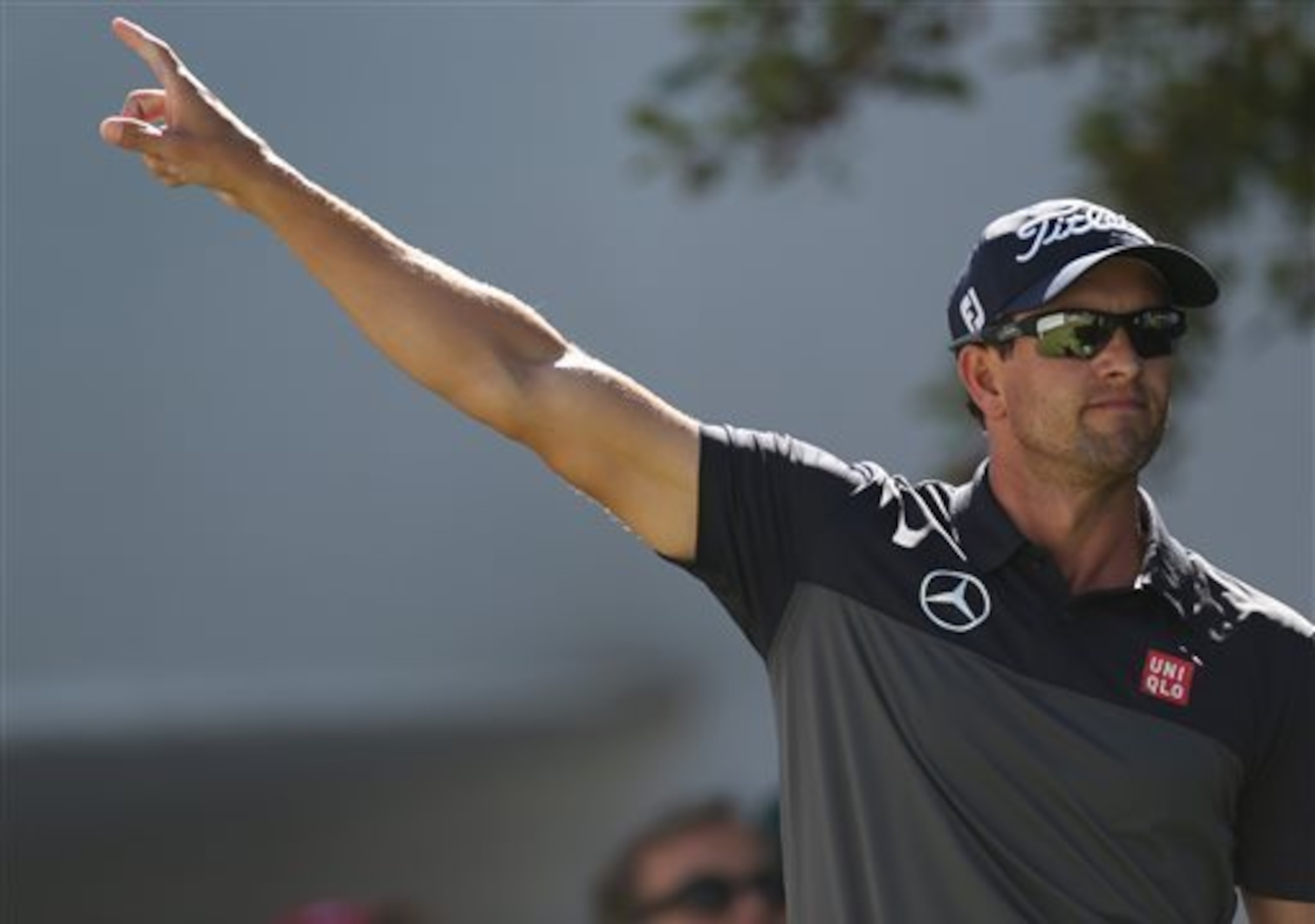 Adam Scott signals another wayward shot is on its way. Adam Scott signals another wayward shot is on its way.