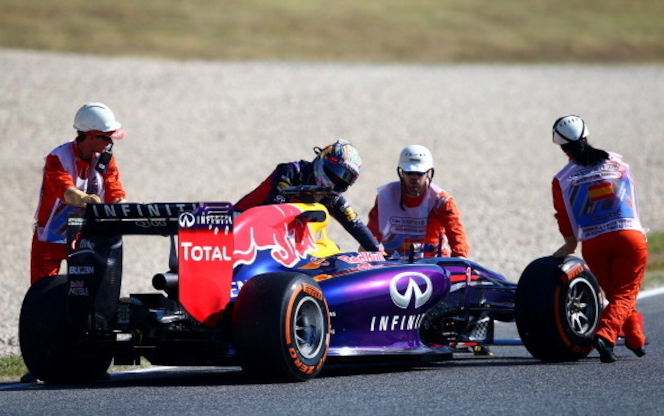 Vettel stops on the circuit during free practice for the Spanish Grand Prix.