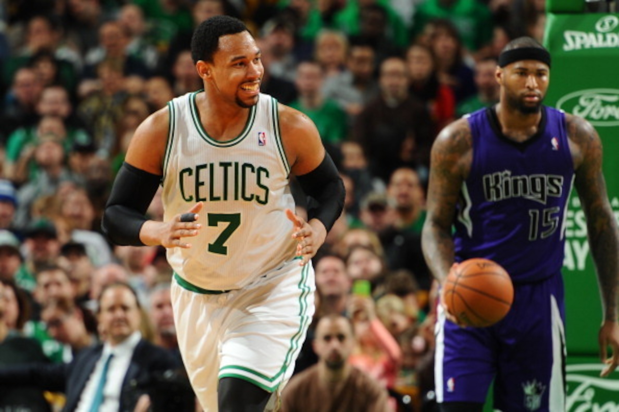 BOSTON, MA - FEBRUARY 7: Jared Sullinger #7 of the Boston Celtics runs down the court against the Sacramento Kings on February 7, 2014 at the TD Garden in Boston, Massachusetts.  NOTE TO USER: User expressly acknowledges and agrees that, by downloading an