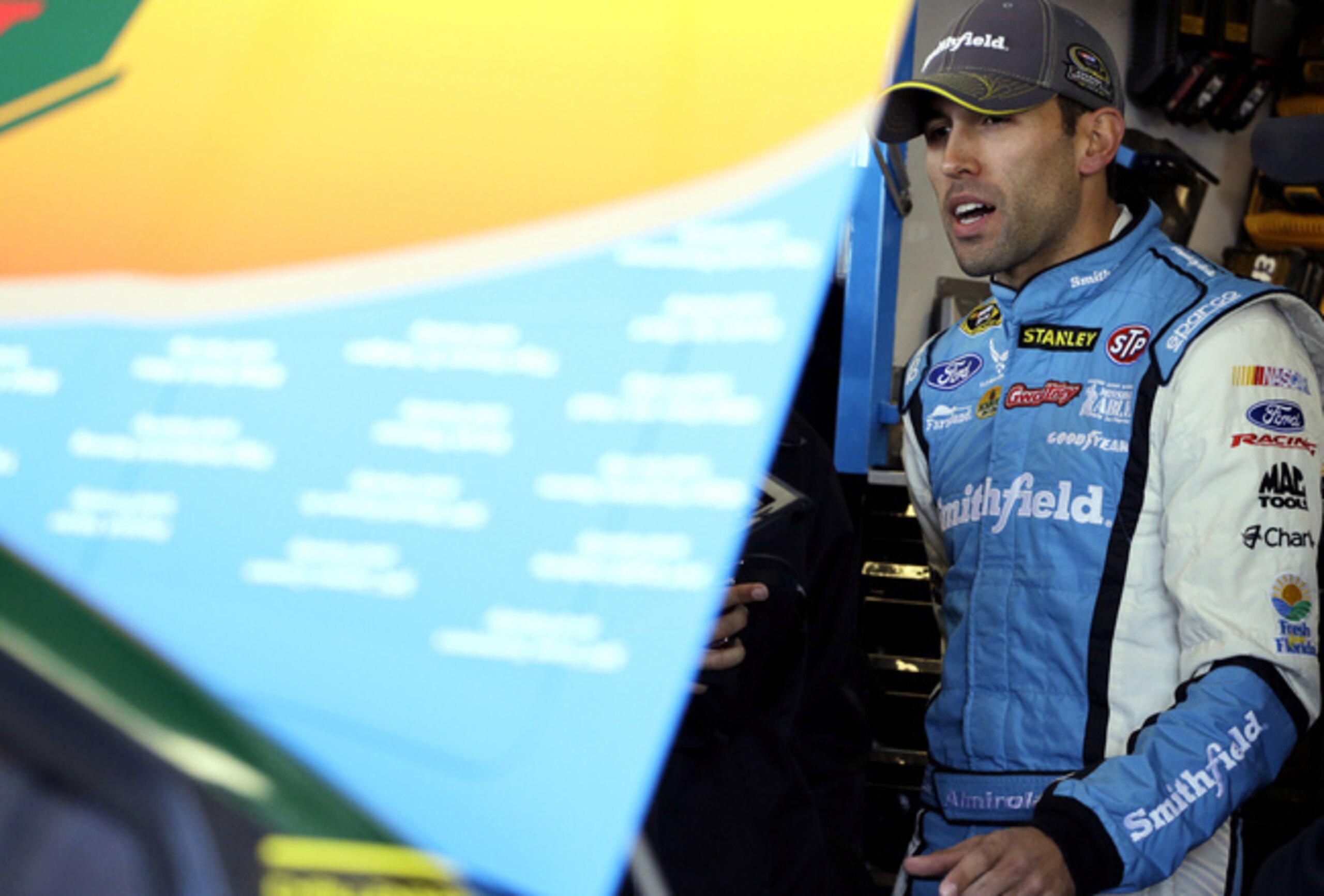 Aric Almirola (pictured above) was having a great run at Chicagoland—and then the engine in his No. 43 car blew up. Aric Almirola (pictured above) was having a great run at Chicagoland—and then the engine in his No. 43 car blew up.