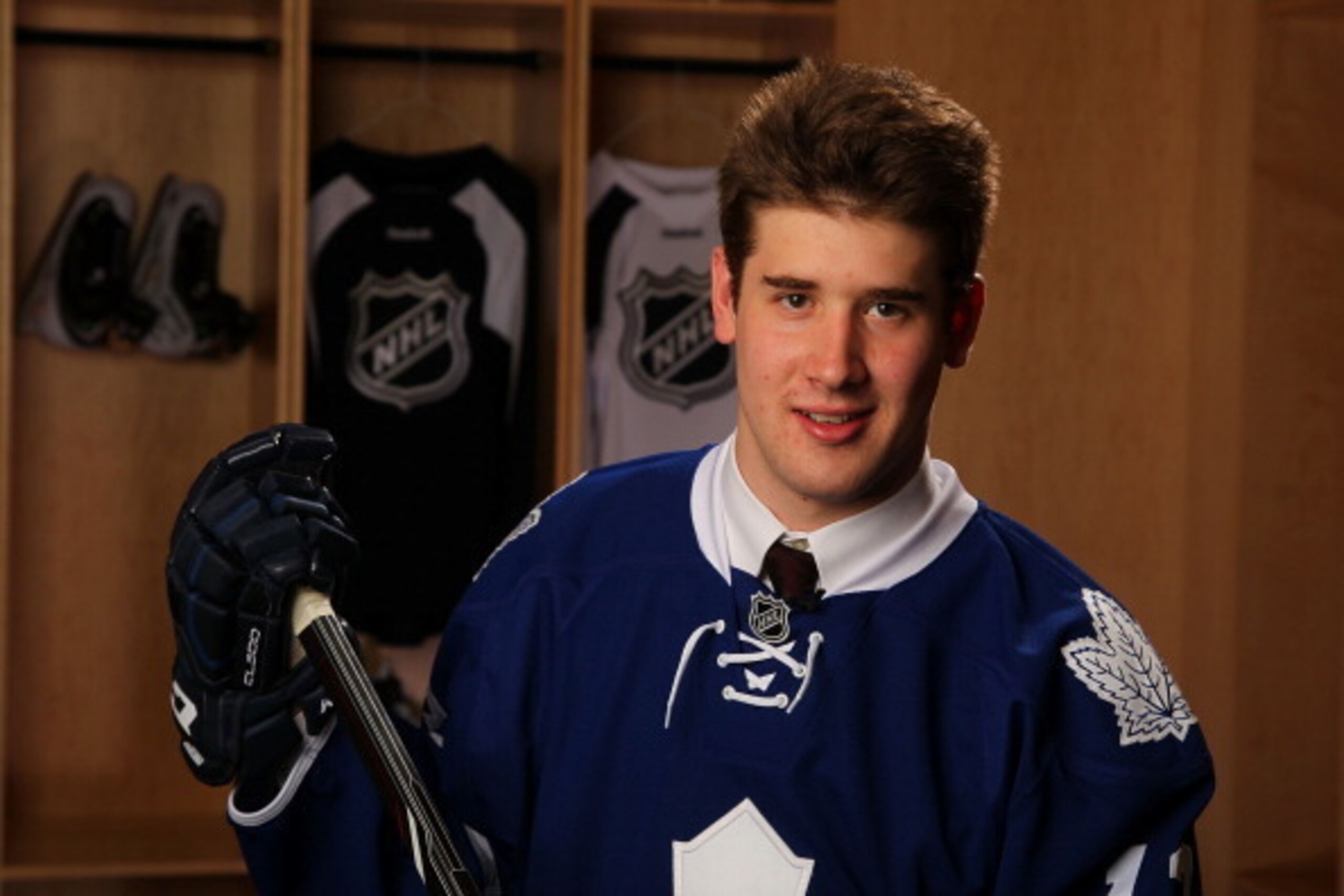 NEWARK, NJ - JUNE 30:  Frederik Gauthier, 21st overall pick by the Toronto Maple Leafs, poses for a portrait during the 2013 NHL Draft at Prudential Center on June 30, 2013 in Newark, New Jersey.  (Photo by Bill Wippert/NHLI via Getty Images)