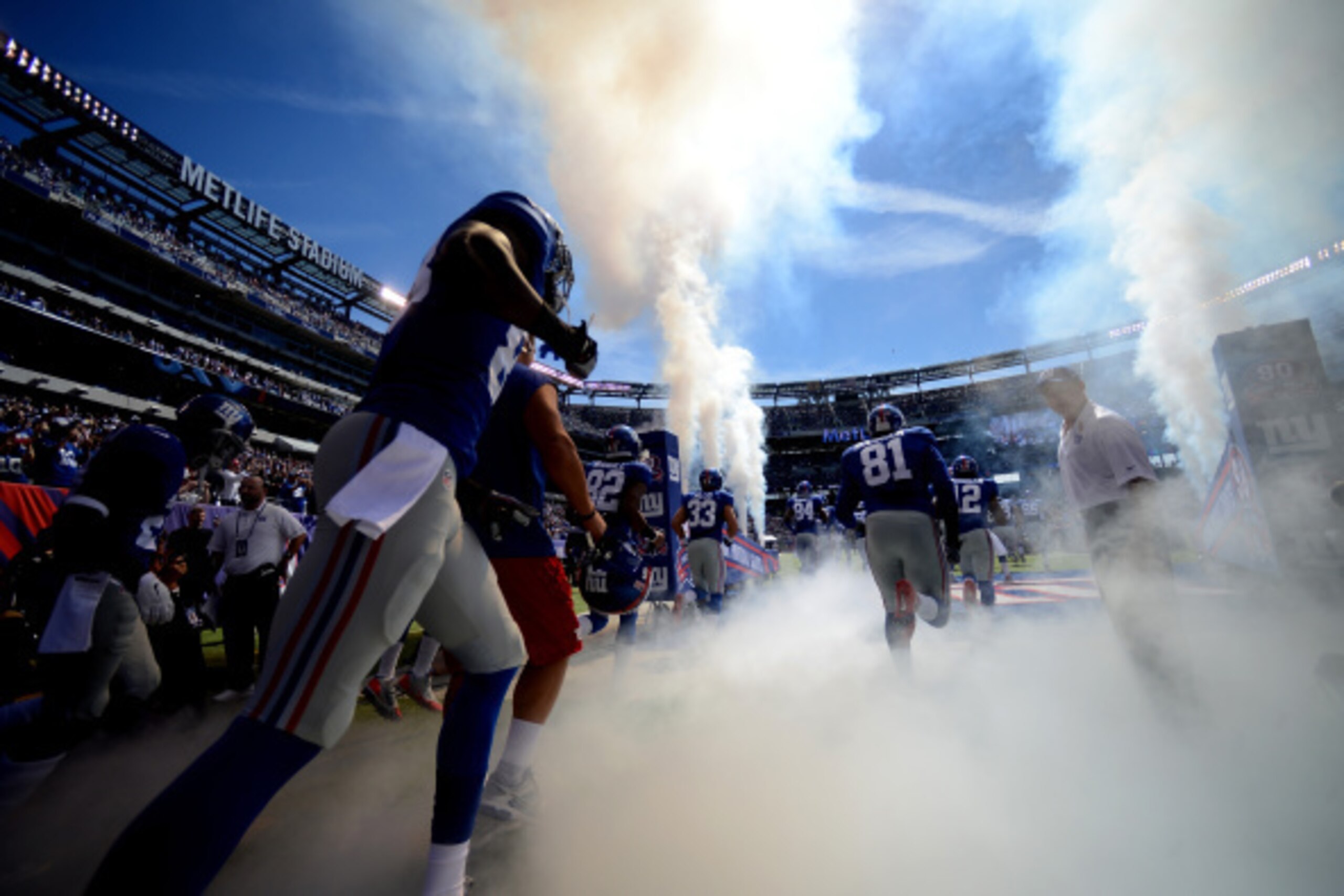 The Giants leave the tunnel and enter MetLife Stadium.