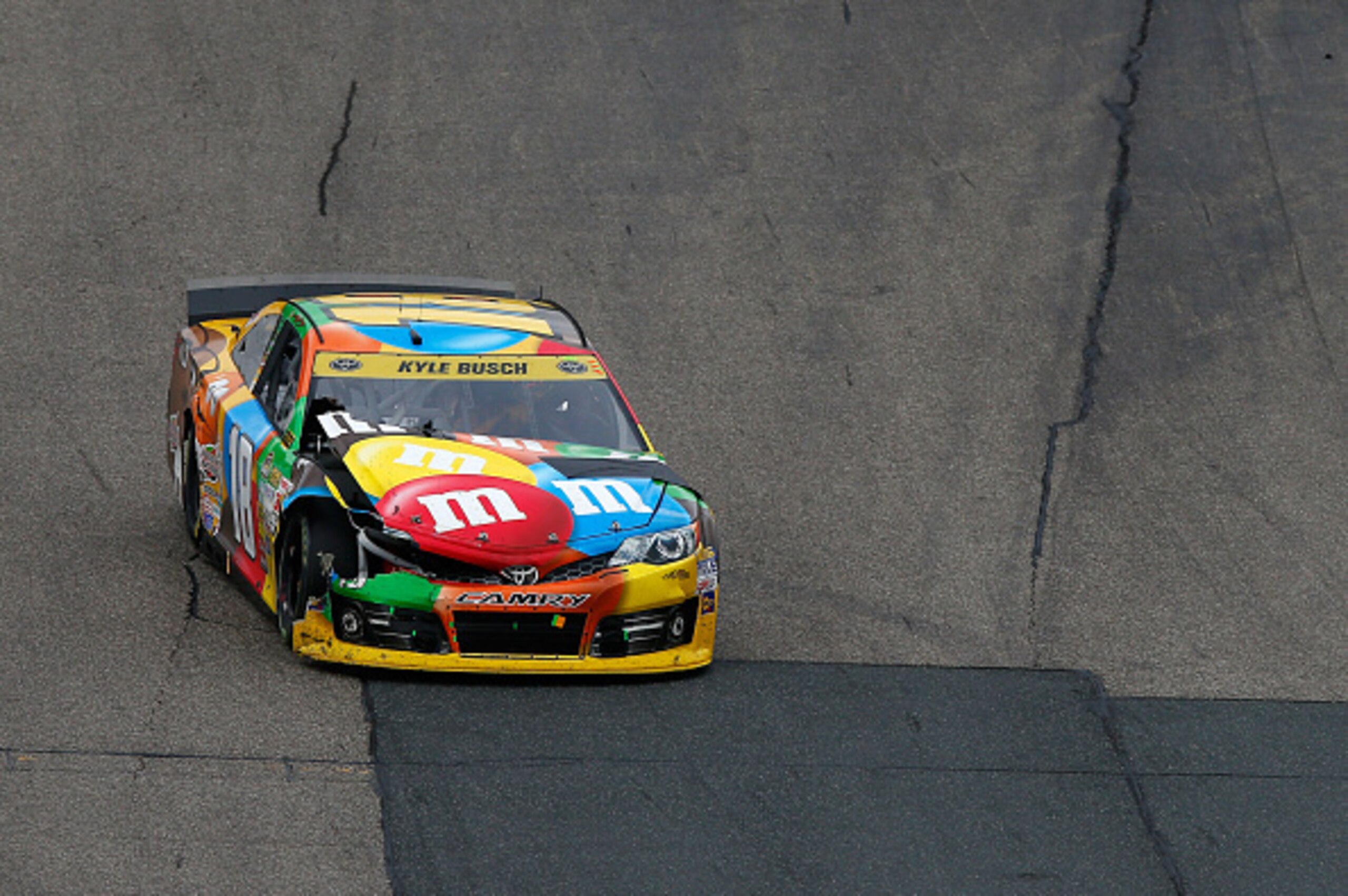 Kyle Busch's No. 18 Joe Gibbs Racing Toyota was battered but not completely beaten at Loudon.