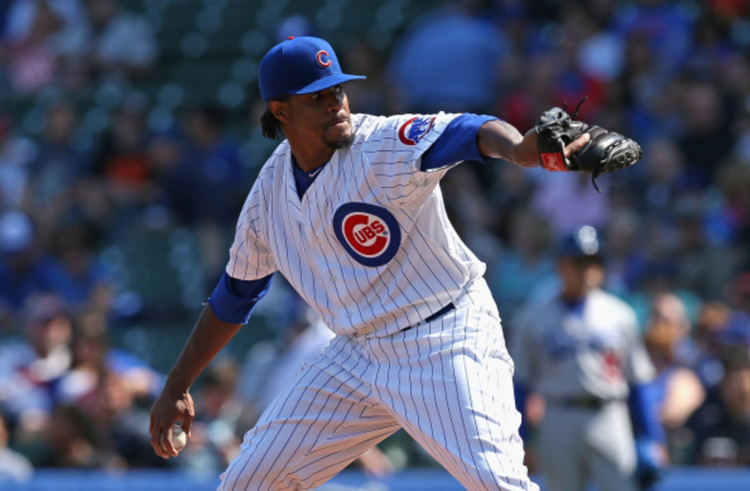 CHICAGO, IL - SEPTEMBER 19:  Starting pitcher Edwin Jackson #36 of the Chicago Cubs delivers the ball against the Los Angeles Dodgers at Wrigley Field on September 19, 2014 in Chicago, Illinois.  (Photo by Jonathan Daniel/Getty Images)
