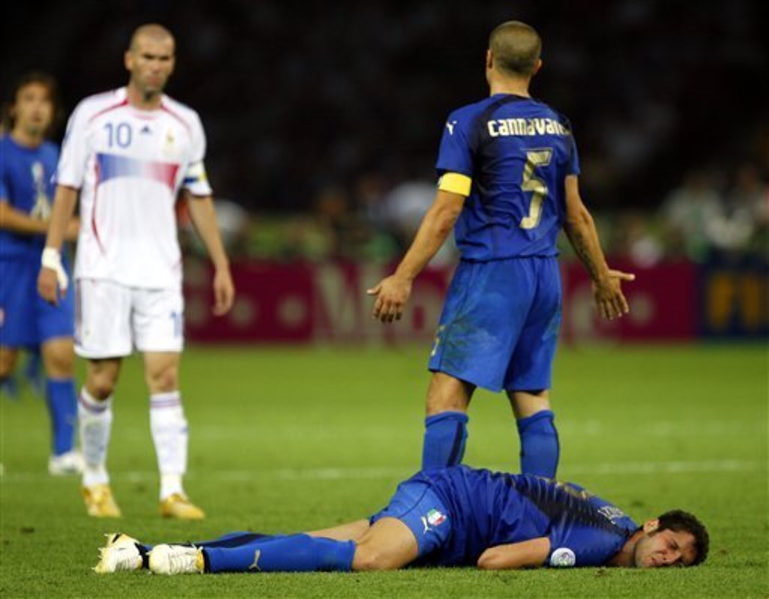 Zidane (left) in what would unfortunately become the defining moment of his career
