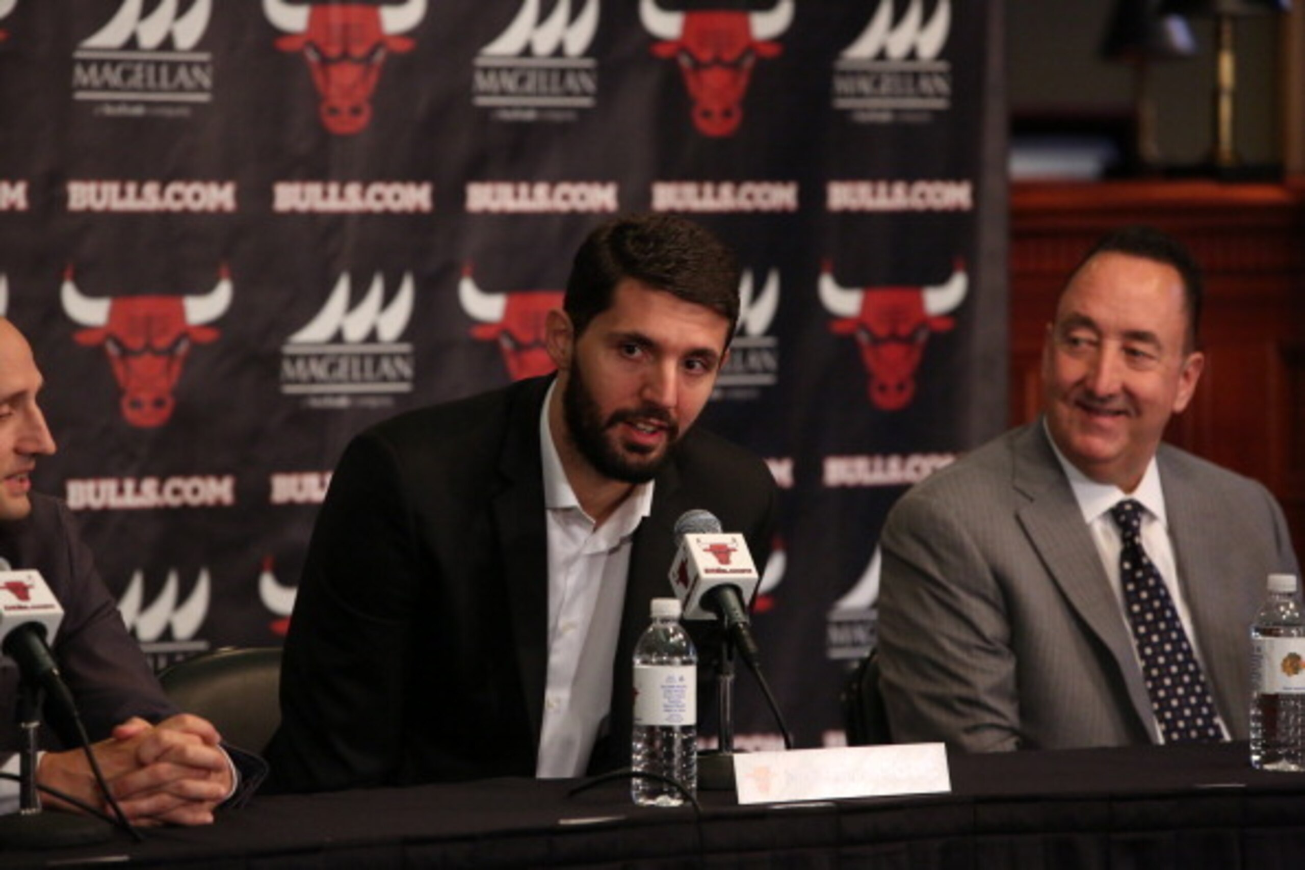 Nikola Mirotic speaks at his introduction press conference. Nikola Mirotic speaks at his introduction press conference.