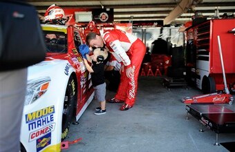 Maybe Kevin Harvick's young son Keelan can help figure out what keeps going wrong with dad's car.