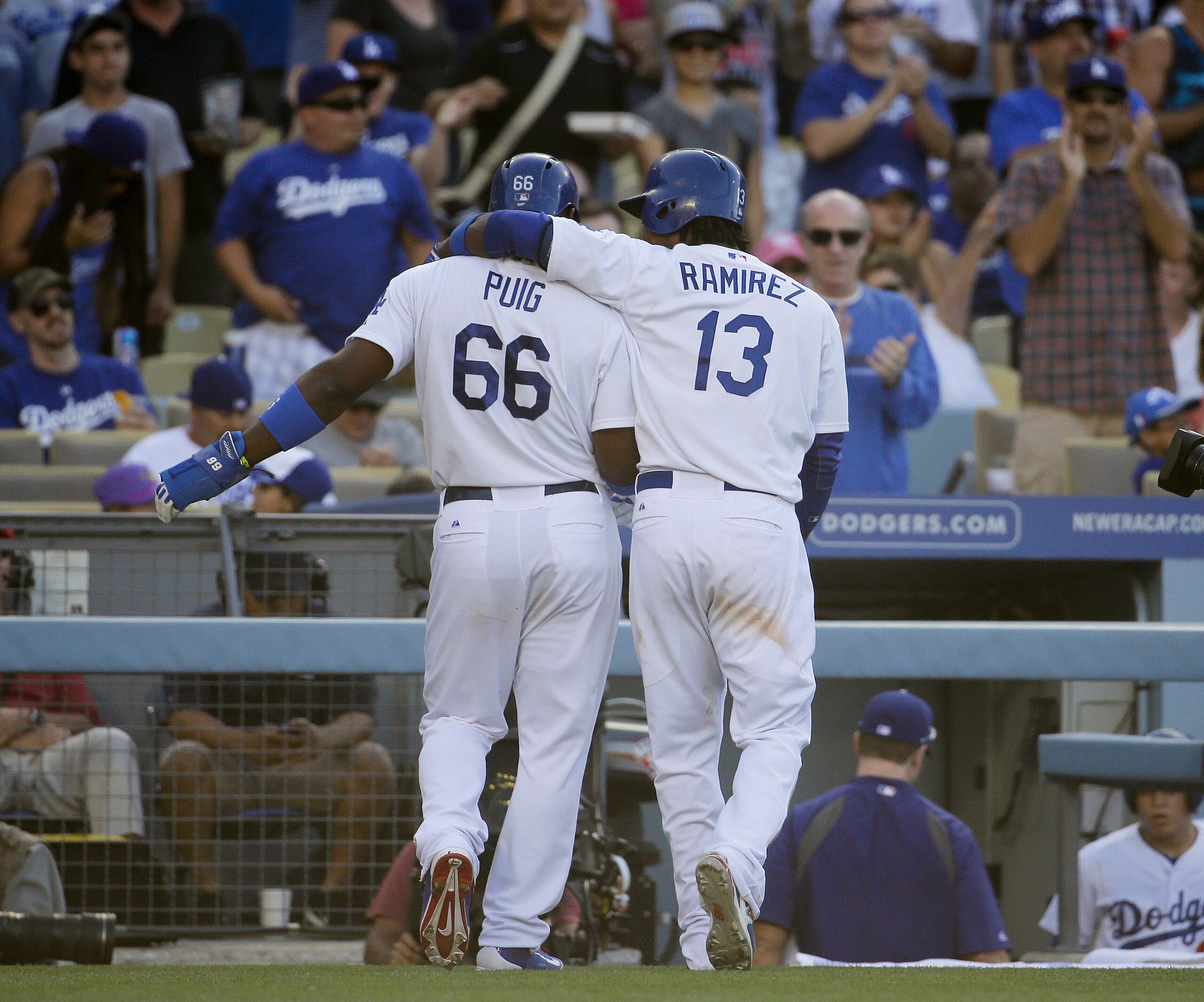 Yasiel Puig (.392 wOBA) and Hanley Ramirez (.379) have done more damage on the road than at Dodger Stadium.