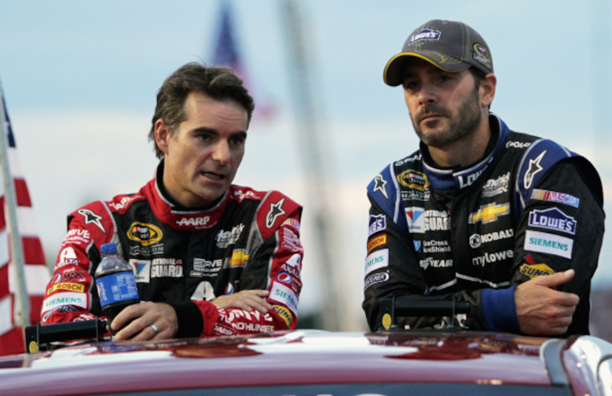 Teammates Jeff Gordon (left) and Jimmie Johnson