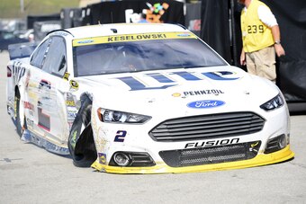 Brad Keselowski's damaged Ford Fusion at Kansas Speedway