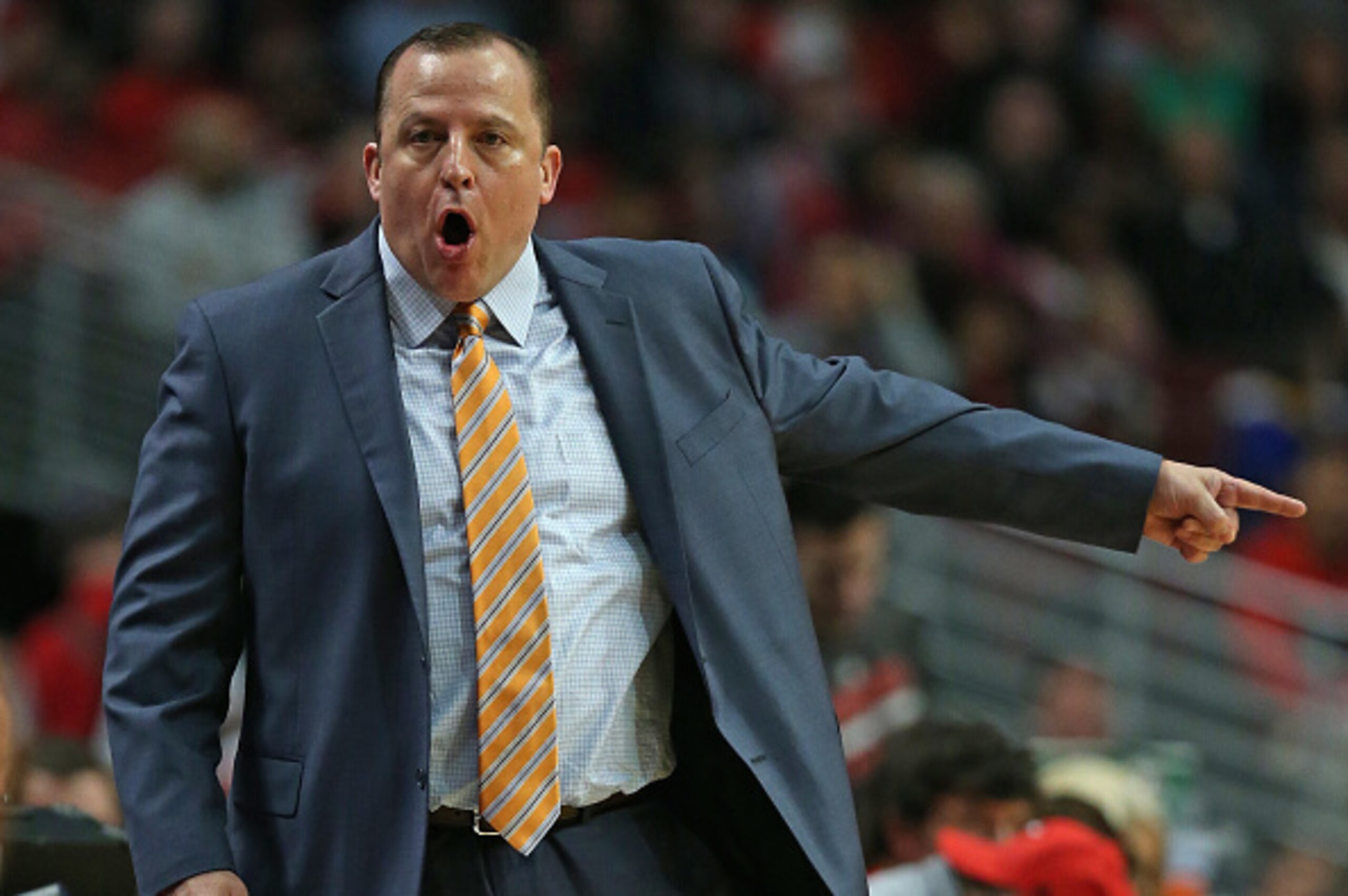 Head coach Tom Thibodeau gives instruction.