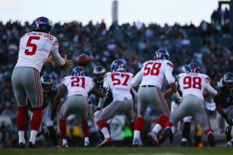 P Steve Weatherford prepares to punt in a 2013 contest vs. the Eagles.