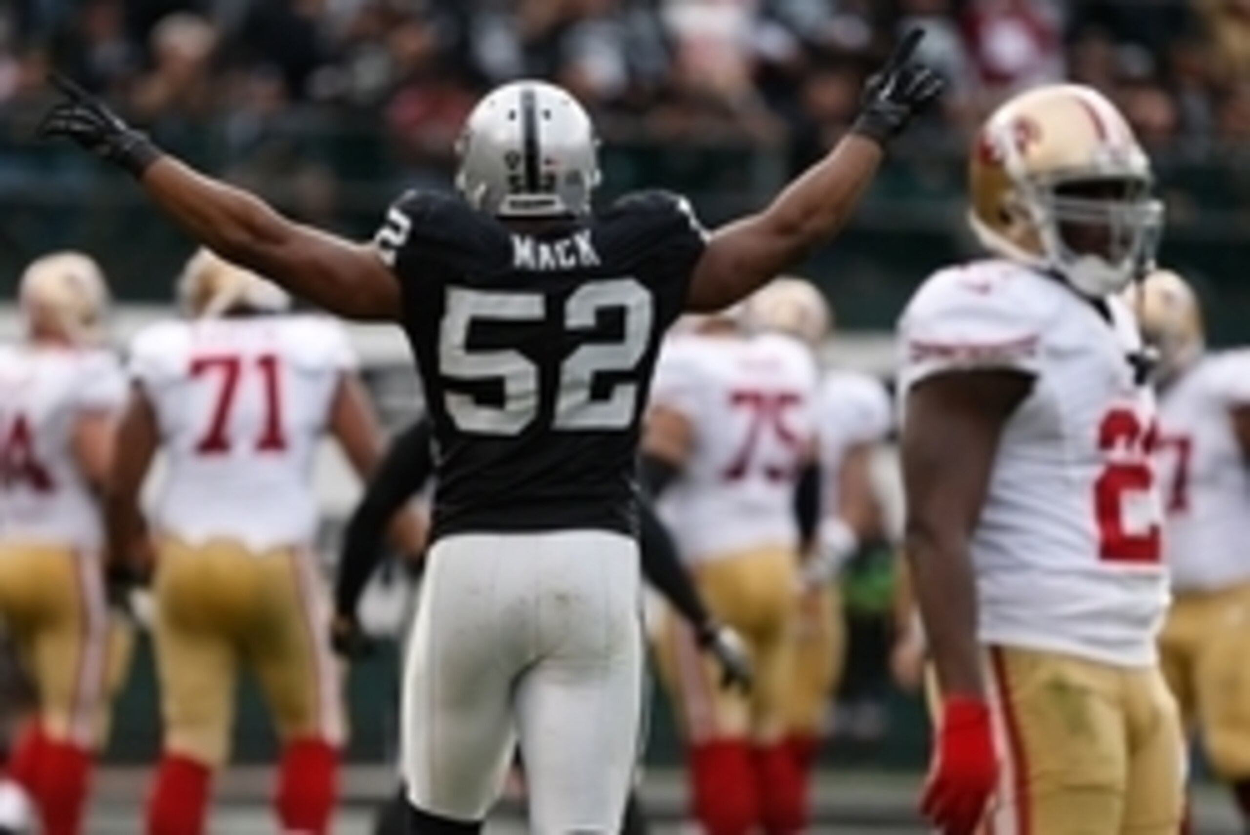 With a two-sack game against the San Francisco 49ers on Sunday, Khalil Mack kept himself in the running for Defensive Rookie of the Year. With a two-sack game against the San Francisco 49ers on Sunday, Khalil Mack kept himself in the running for Defensive Rookie of the Year.