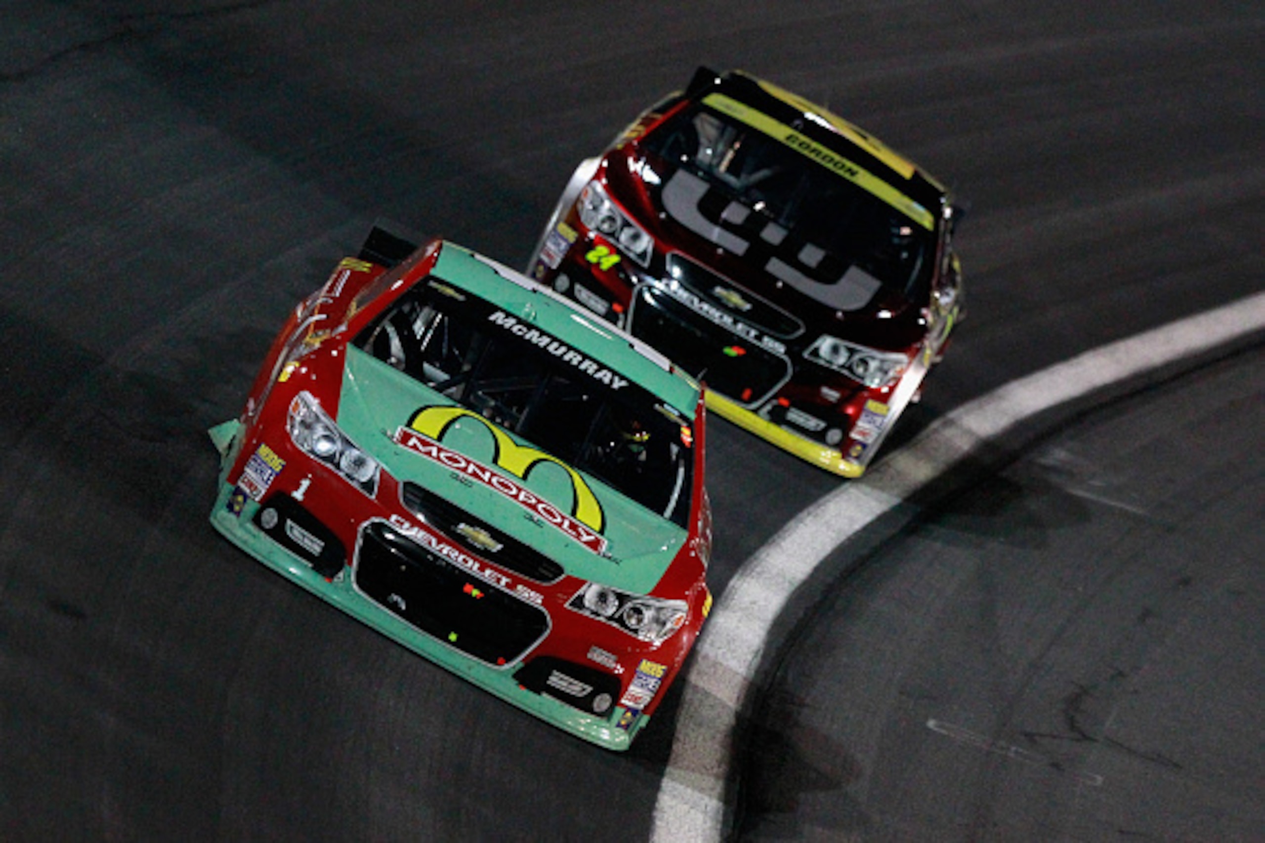 Jamie McMurray leads Jeff Gordon during the Bank of America 500 Jamie McMurray leads Jeff Gordon during the Bank of America 500