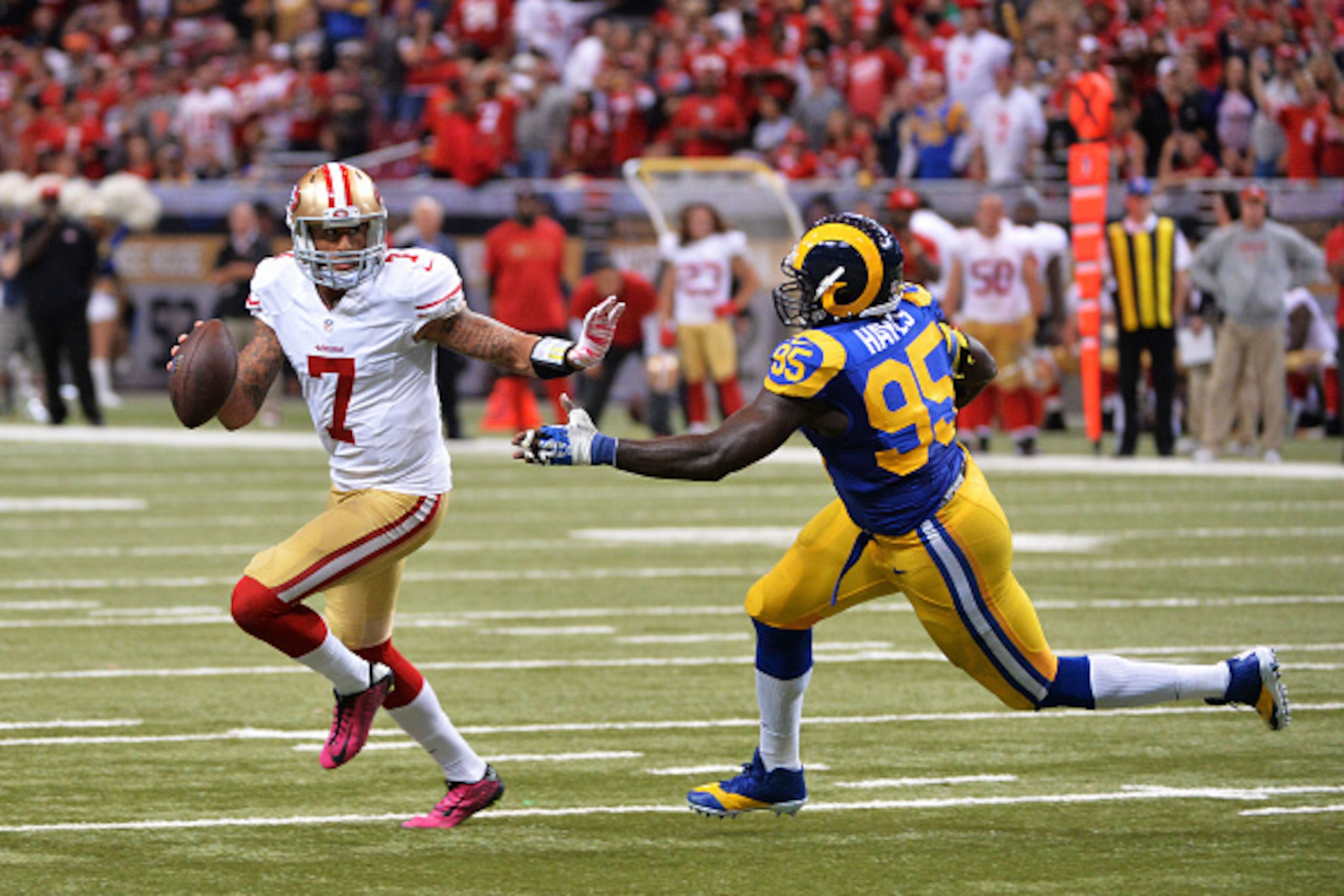 Colin Kaepernick threw for 343 yards and three touchdowns.