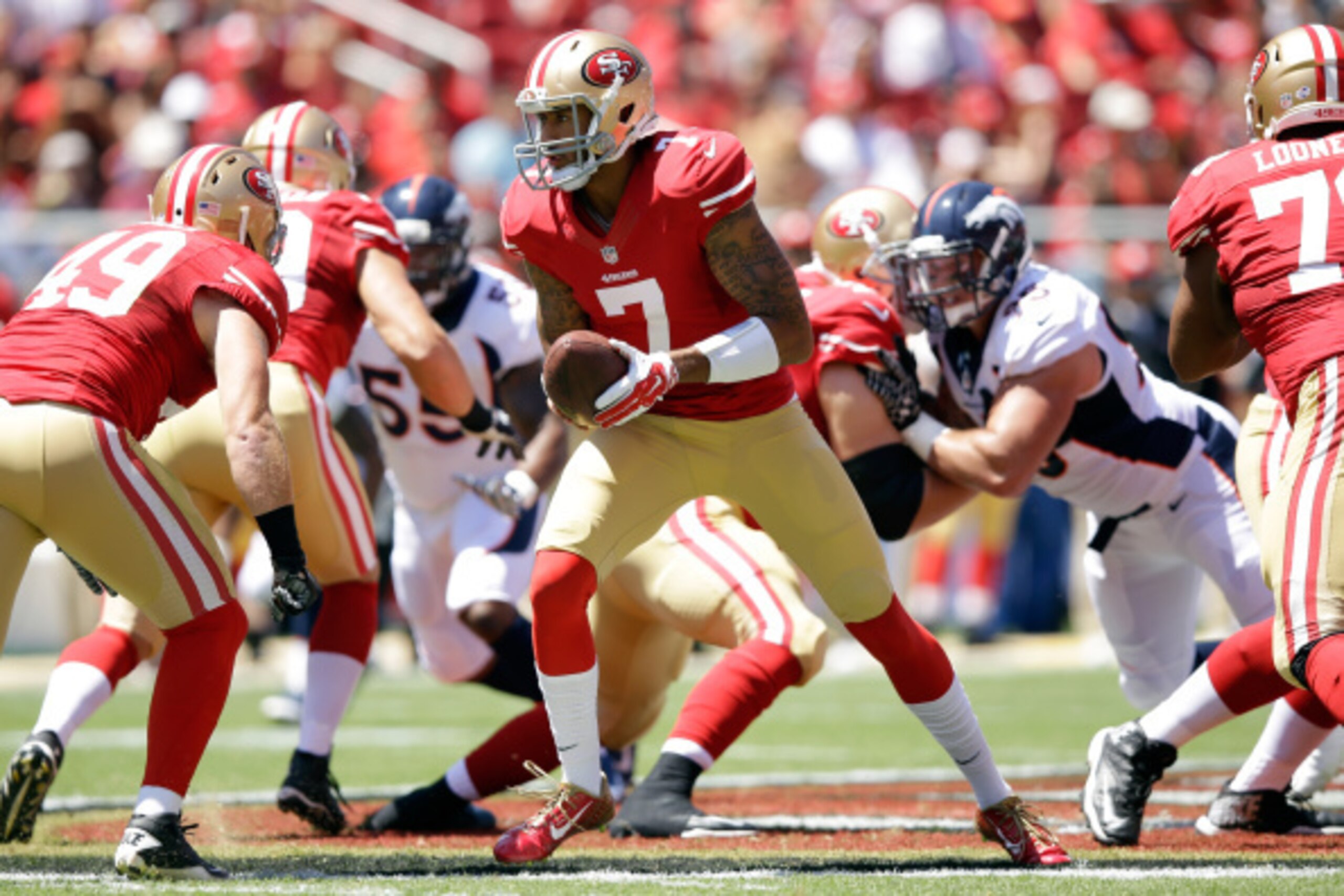 Colin Kaepernick and the 49ers will carry their three-game win streak on the road versus the Denver Broncos in Week 7.