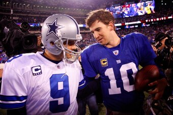 Cowboys QB Tony Romo and Giants QB Eli Manning.