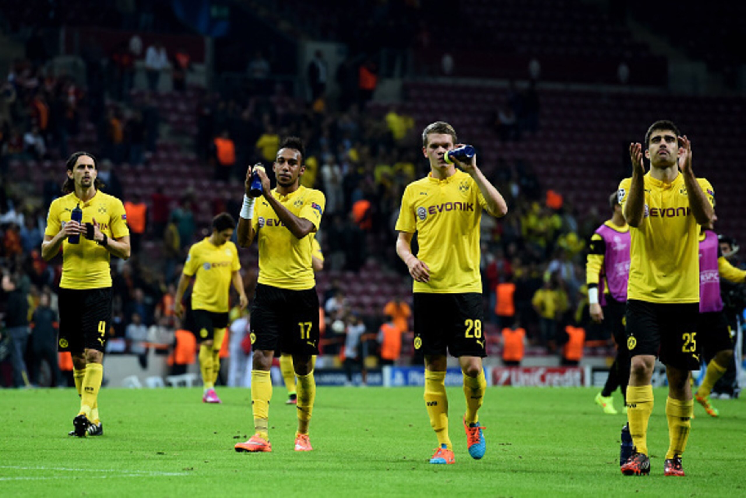 Borussia Dortmund applaud their fans after a job well done against Galatasaray.