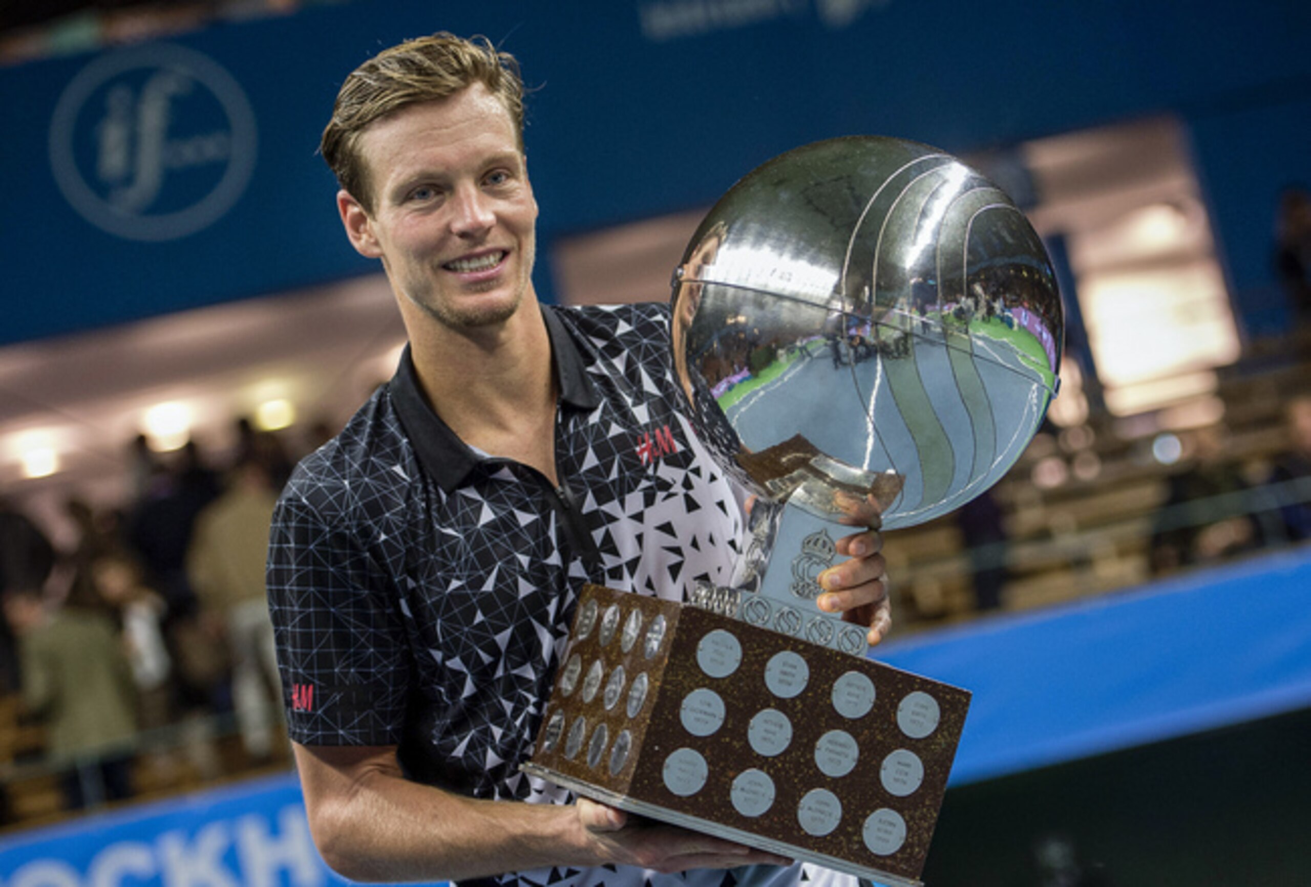 Tomas Berdych holds trophy he won at Stockholm. Tomas Berdych holds trophy he won at Stockholm.