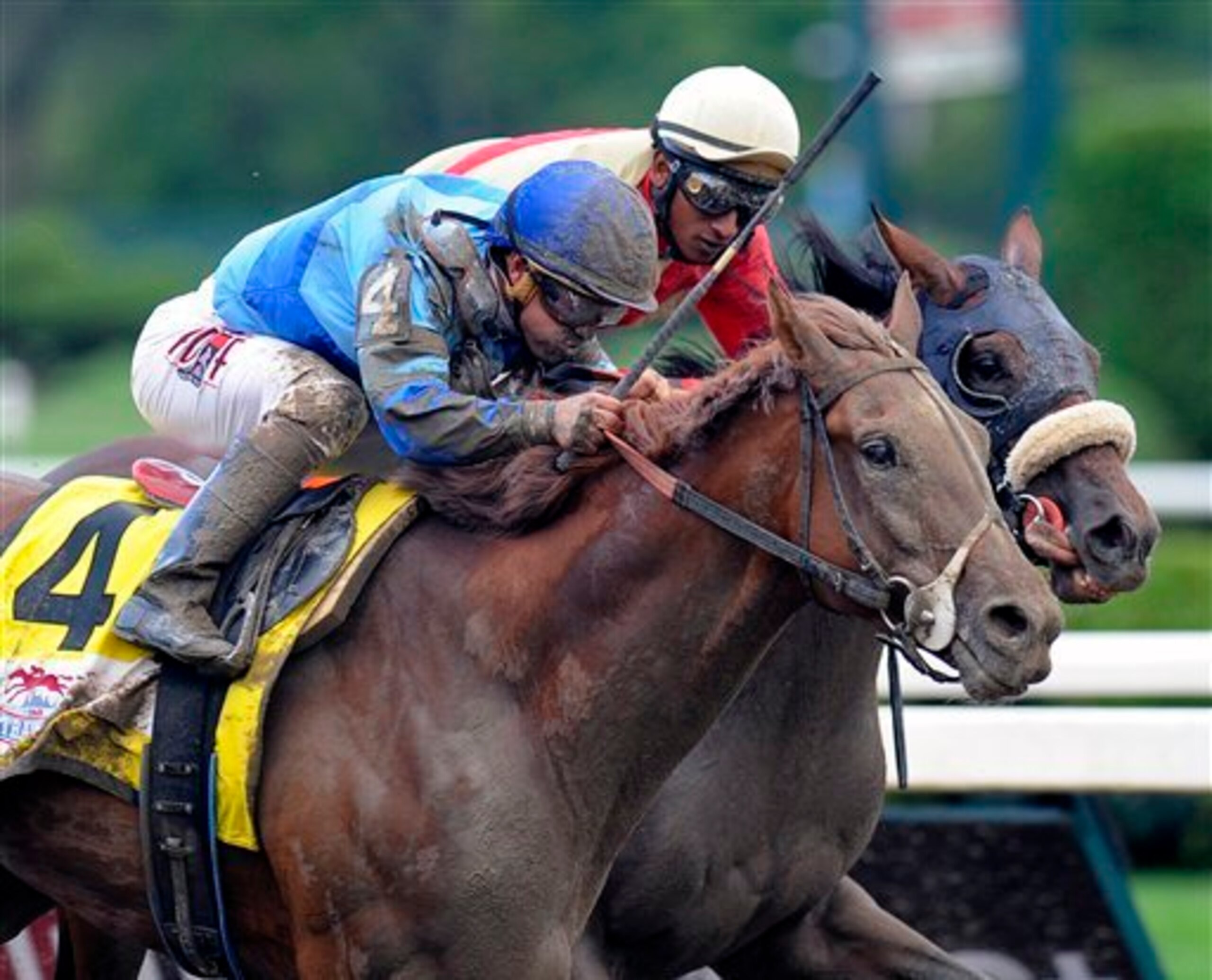 V.E. Day winning the Travers Stakes. V.E. Day winning the Travers Stakes.