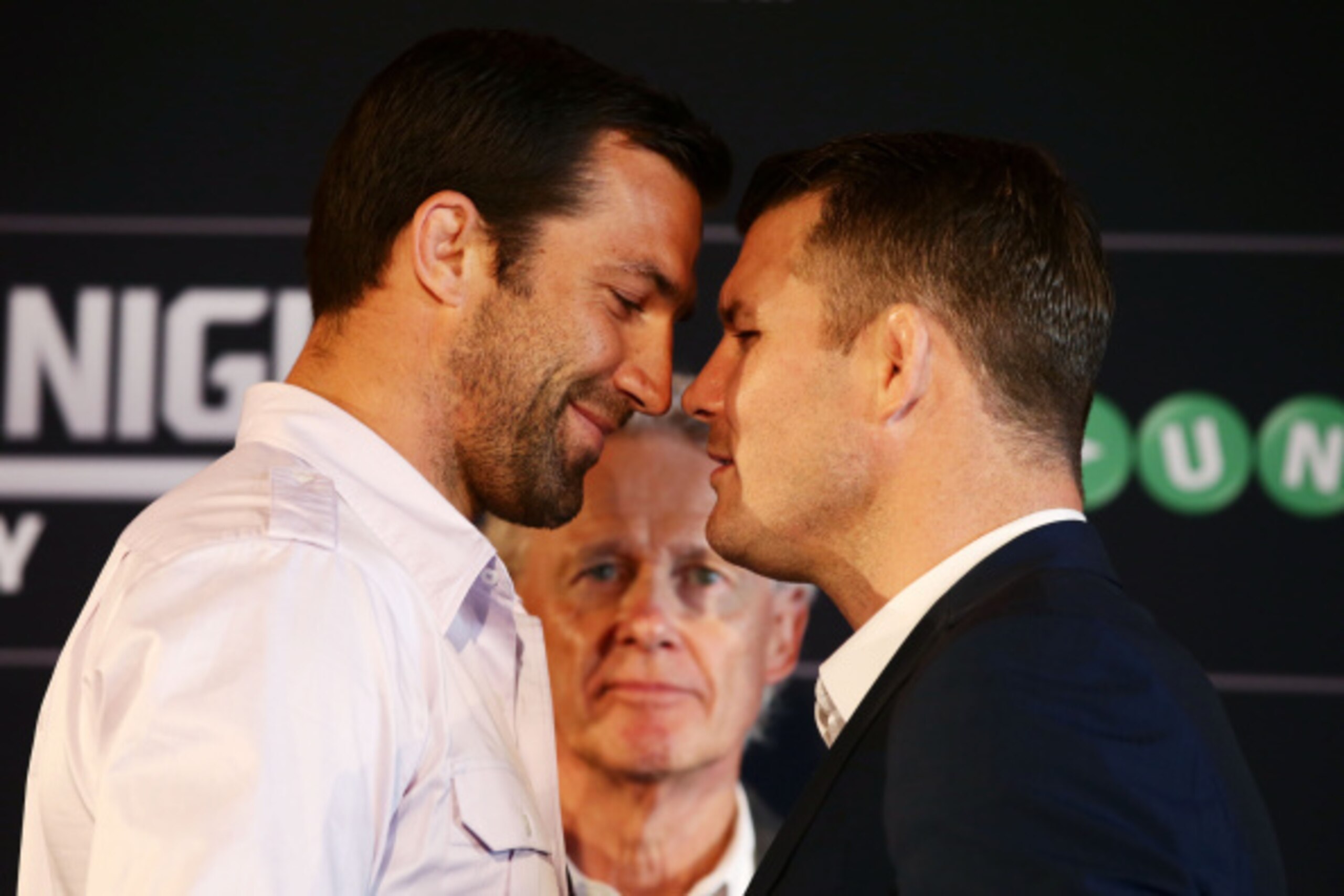 Luke Rockhold (left) and Michael Bisping square off.
