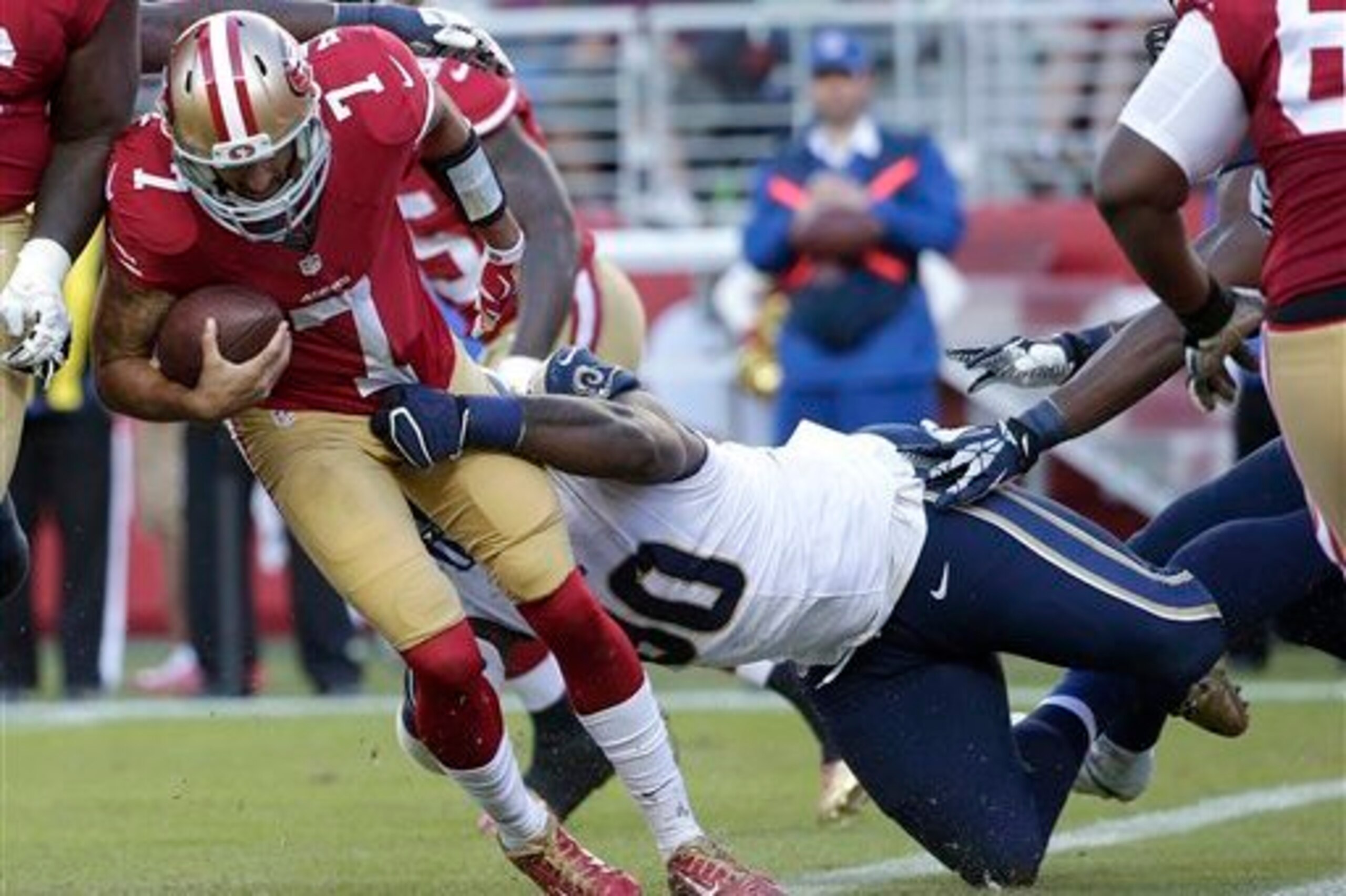 The Rams sacked Colin Kaepernick eight times.