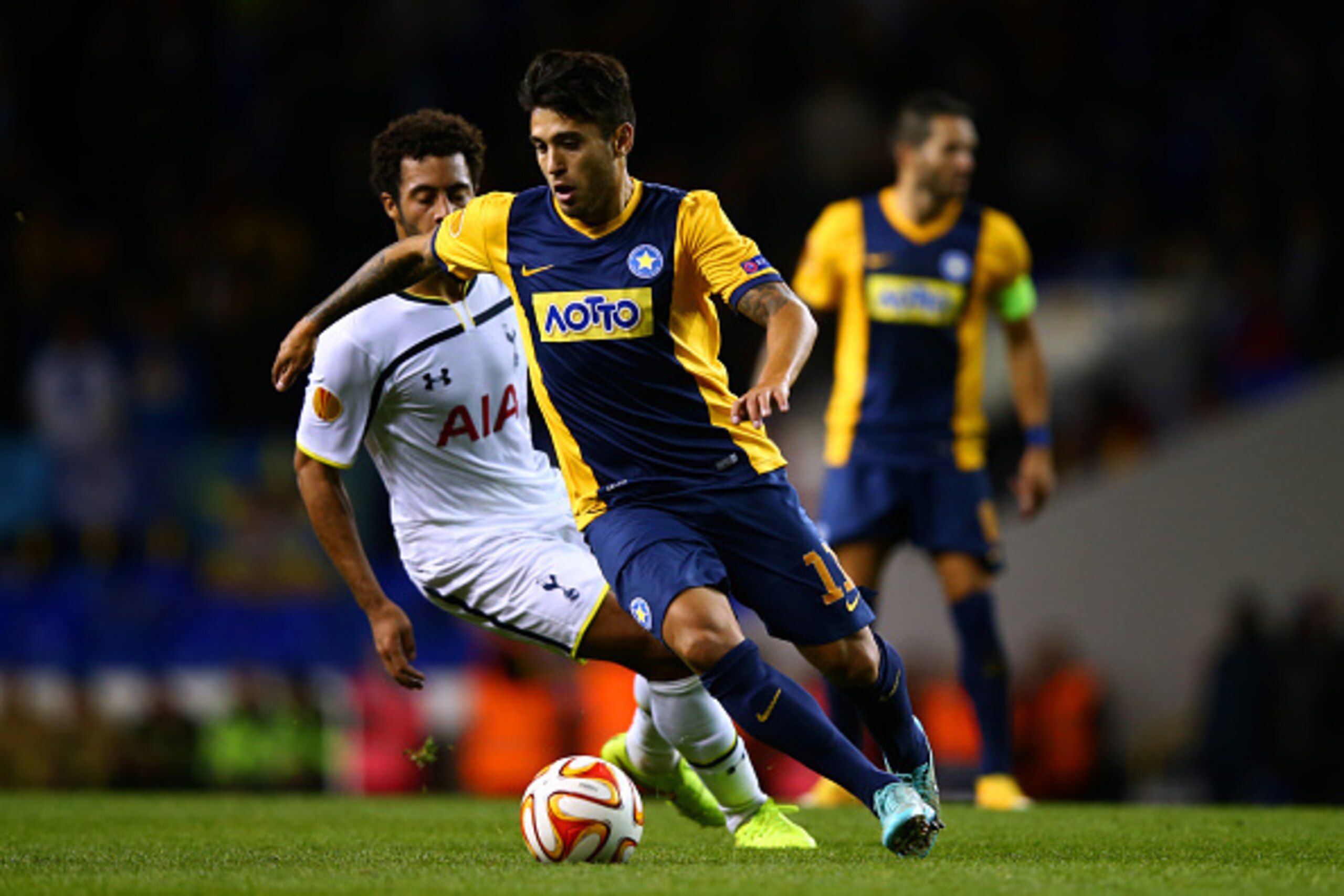 Tripolis' Alberto Fernandez on the ball two weeks ago. Despite the scoreline, his team made things difficult for Spurs at times.