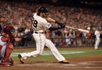 Michael Morse connects for this home run in Game 5 of the NLCS.