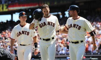 From left: Buster Posey, Pat Burrell and Aubrey Huff were instrumental on the Giants' 2010 title run.