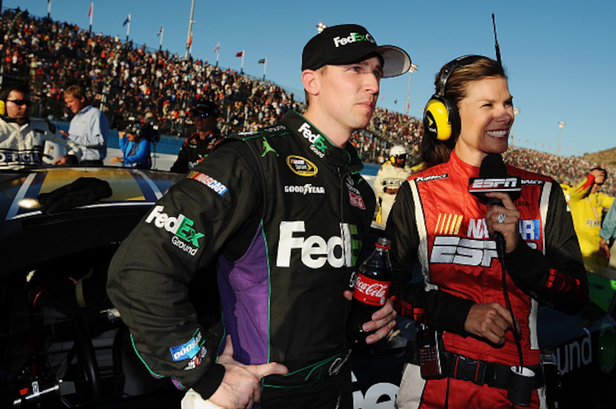 Denny Hamlin with ESPN reporter Jamie Little Denny Hamlin with ESPN reporter Jamie Little