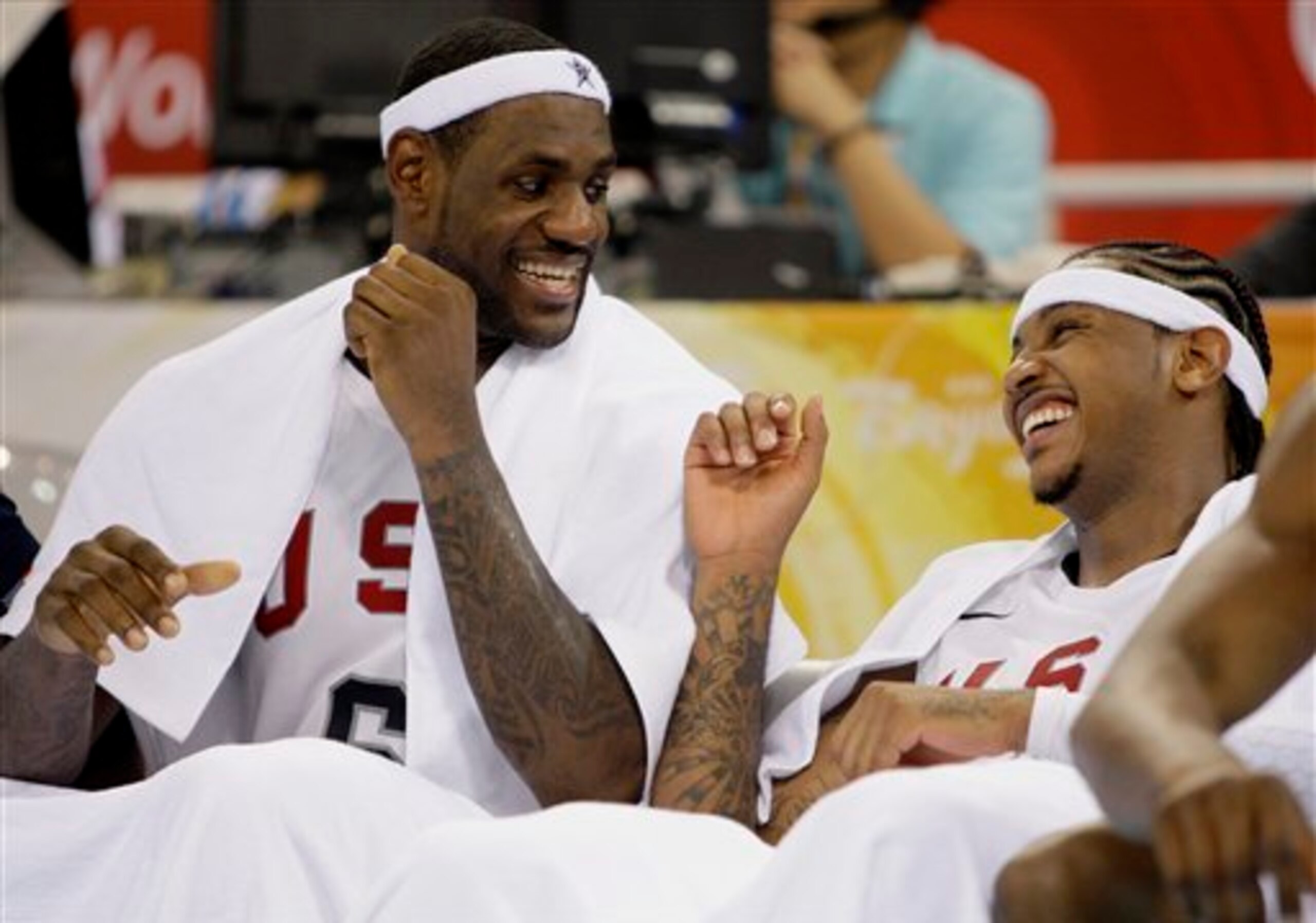 LeBron and Melo yukking it up at the Beijing Olympics.